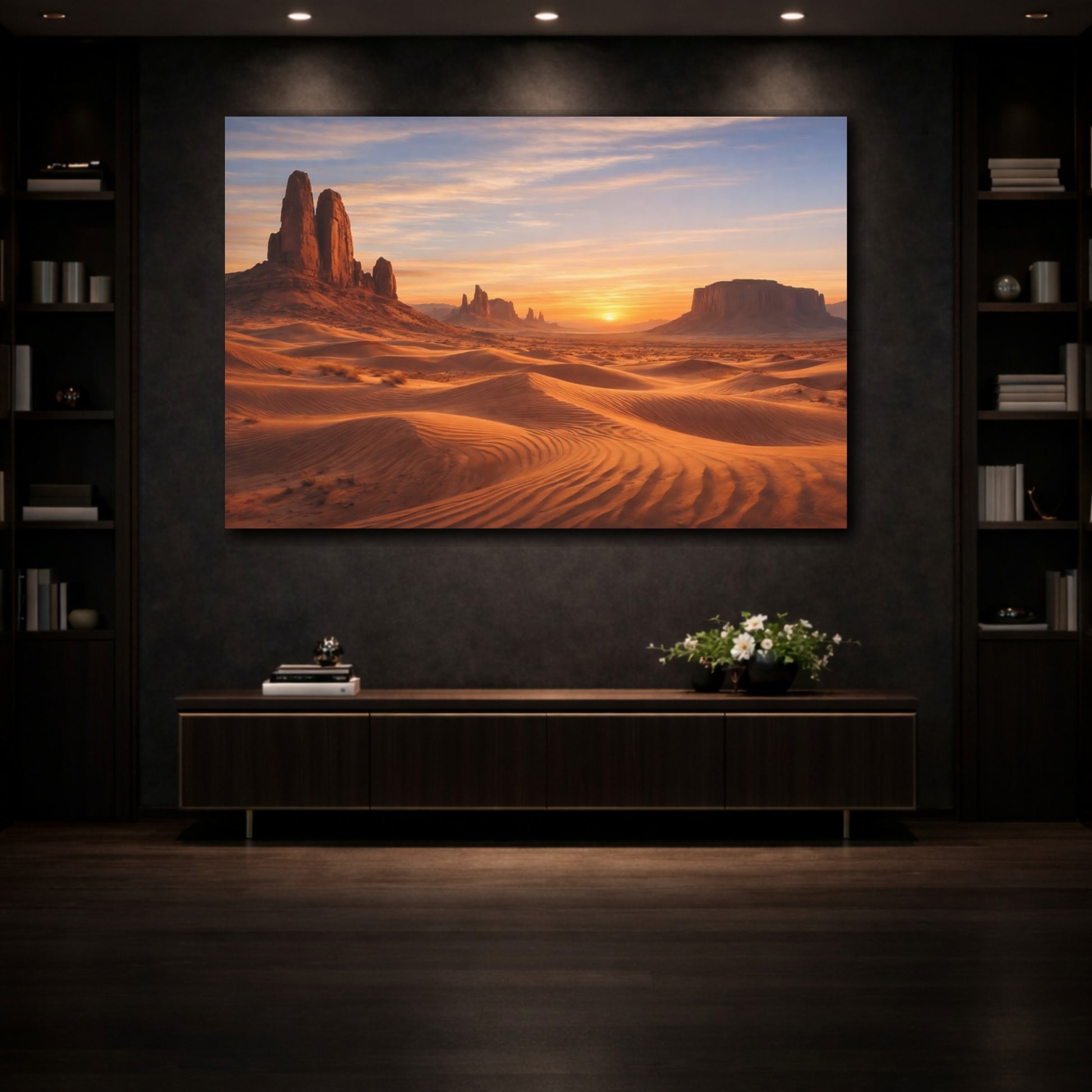 Mockup 4. Nature Desert Landscape Desert Sunset shown as stretched canvas wall art