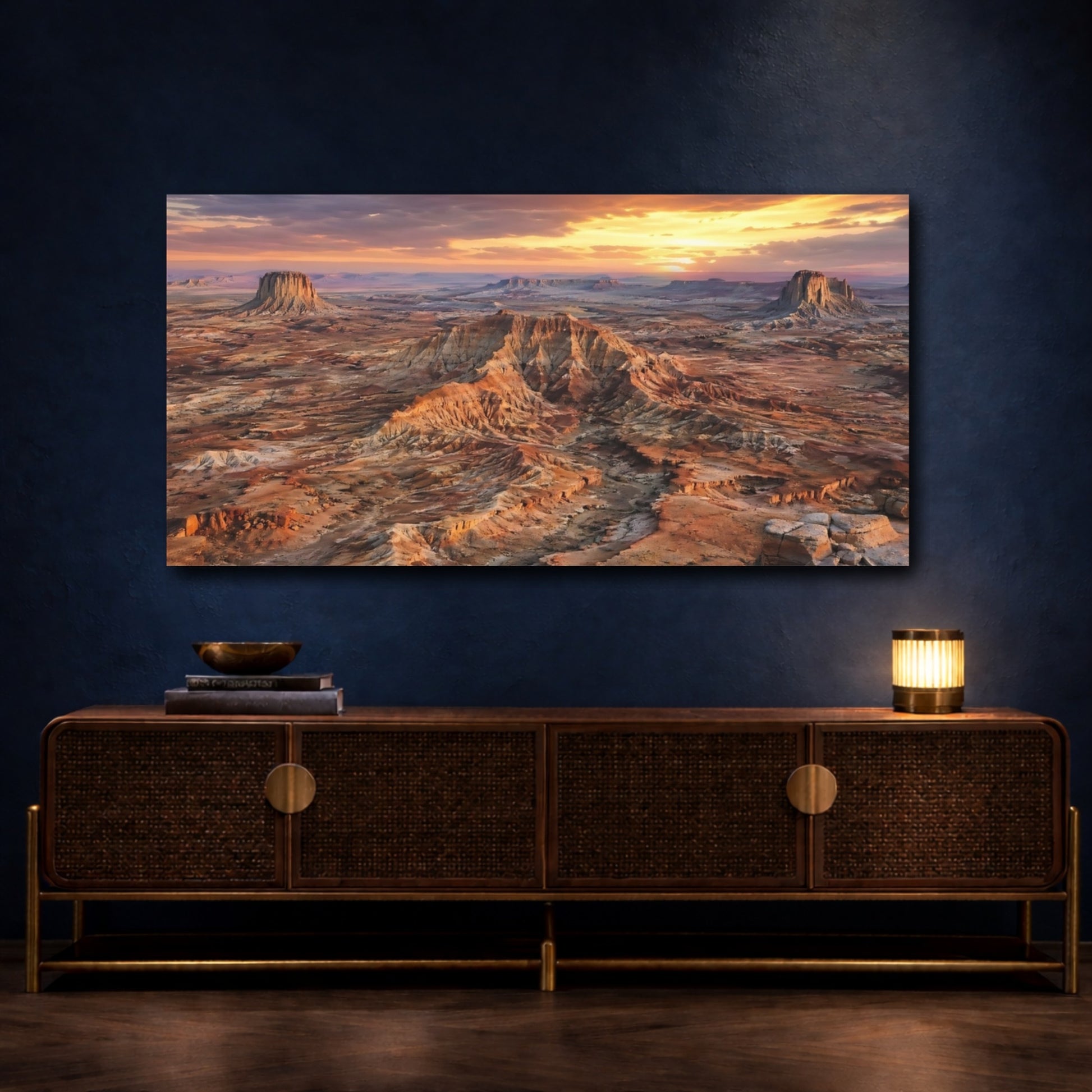 Mockup 4. Nature Desert Landscape Desert Sunset shown as stretched canvas wall art