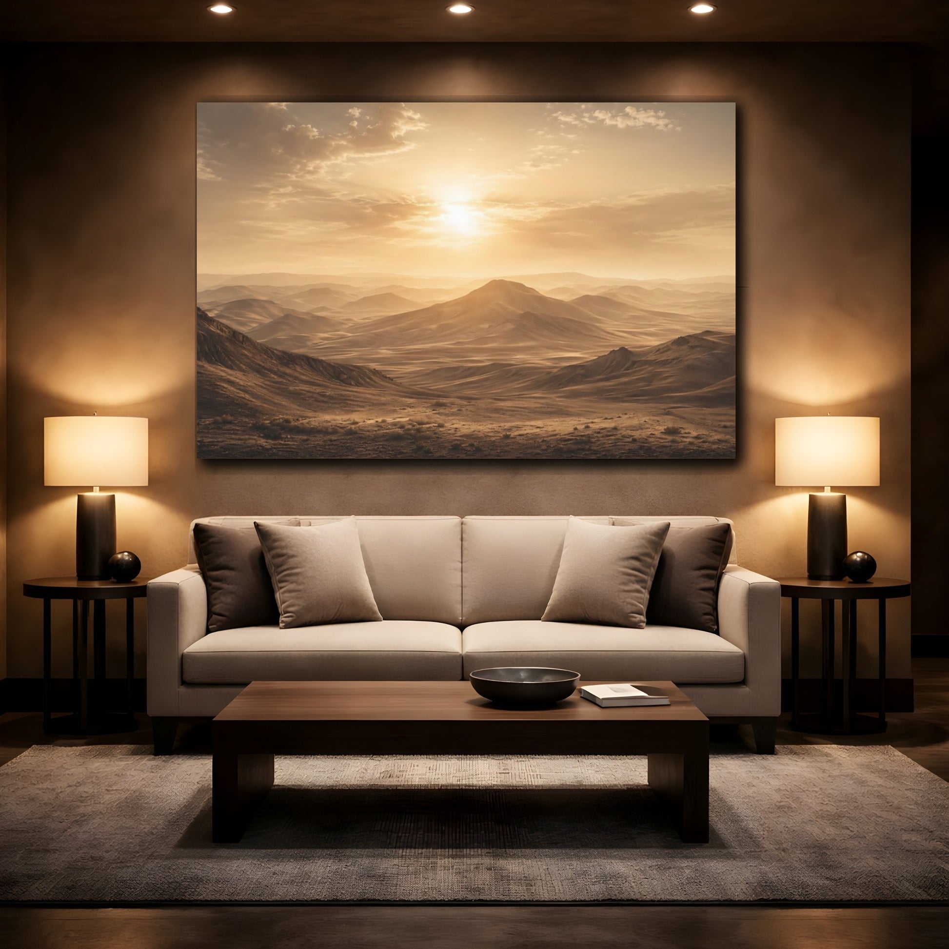 Mockup 2. Nature Desert Landscape Golden Desert shown as stretched canvas wall art
