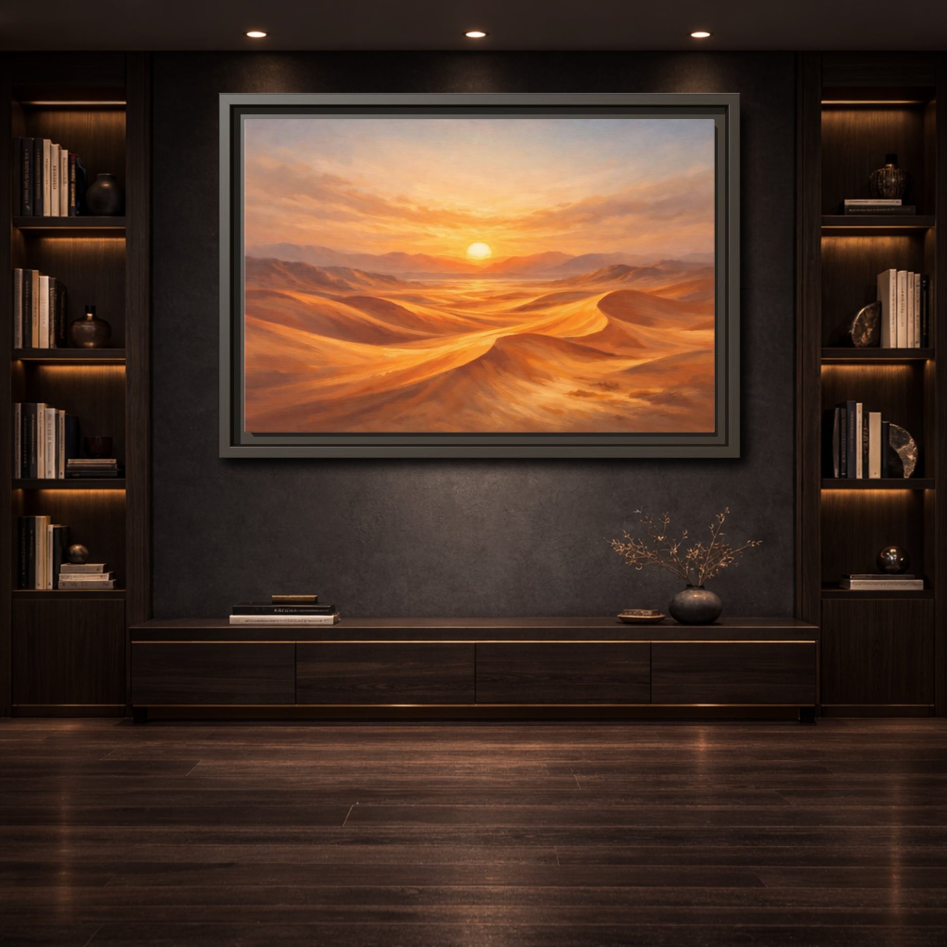Mockup 3. Nature Desert Landscape Golden Desert shown as stretched canvas wall art