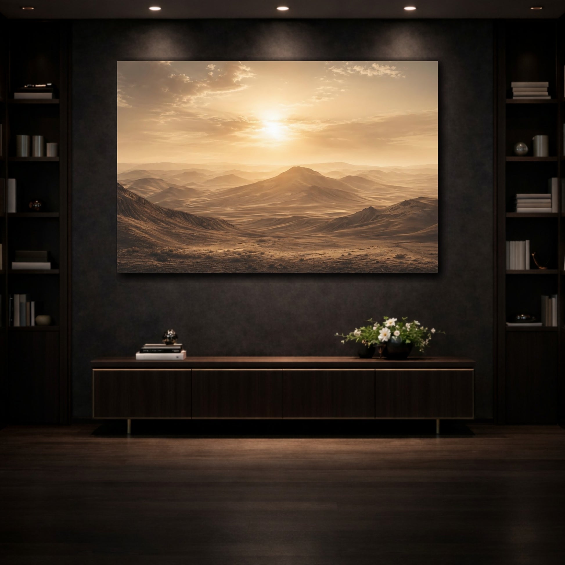 Mockup 3. Nature Desert Landscape Golden Desert shown as stretched canvas wall art