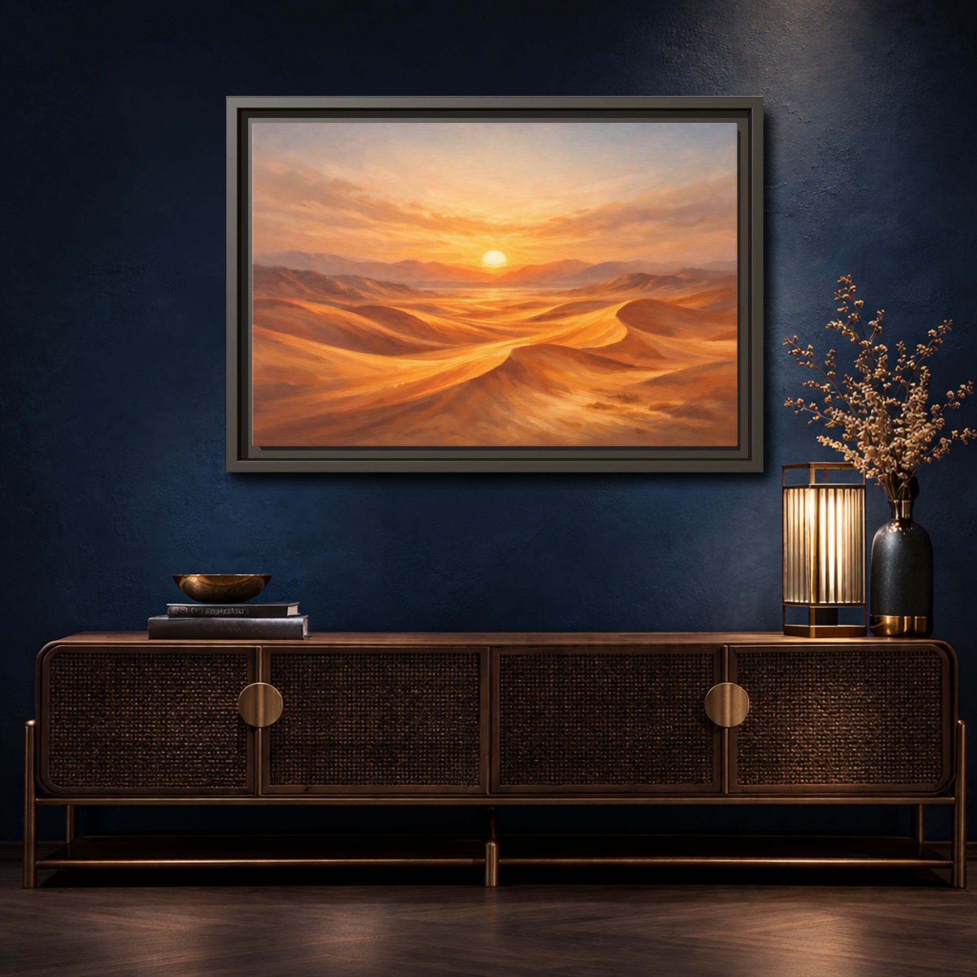 Mockup 4. Nature Desert Landscape Golden Desert shown as stretched canvas wall art