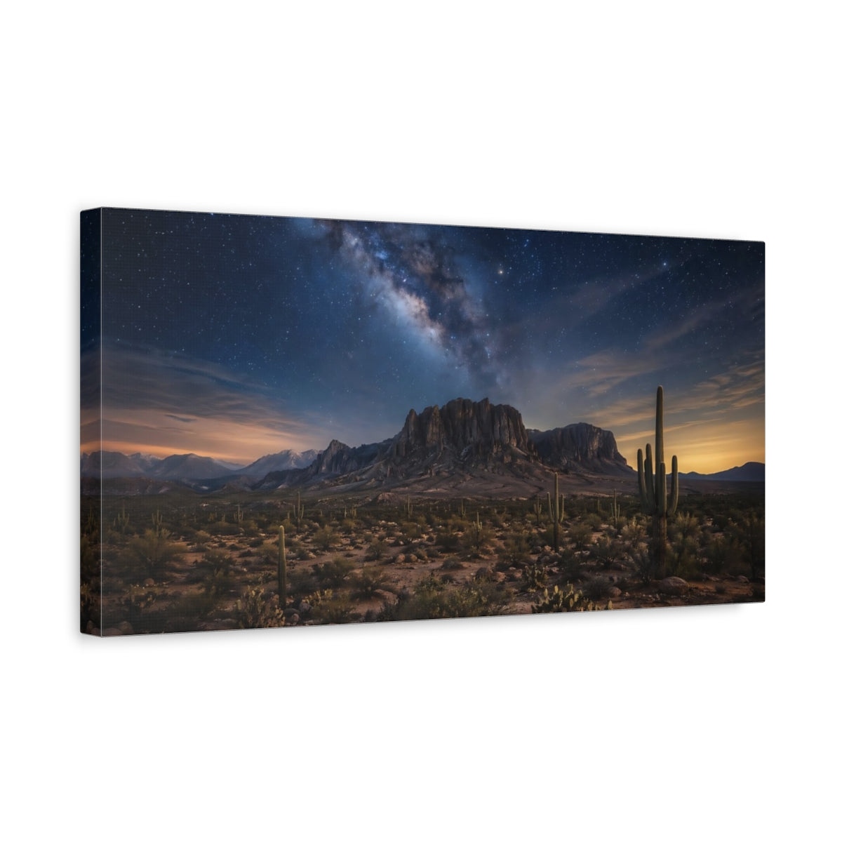 Side Mockup 3. Nature Desert Landscape Desert Night Sky shown as stretched canvas wall art