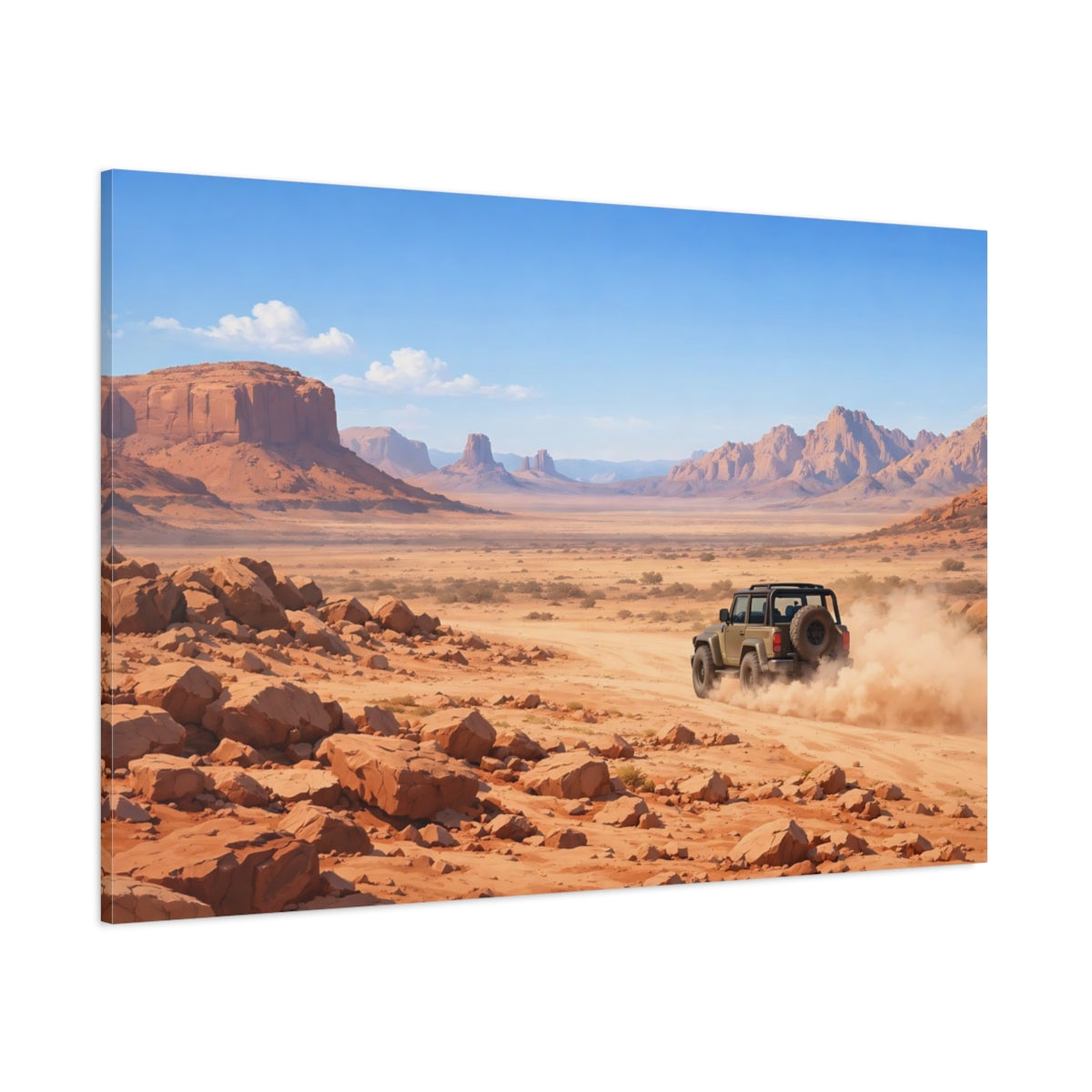 Side Mockup 1. Nature Desert Landscape Desert Off-Road shown as stretched canvas wall art