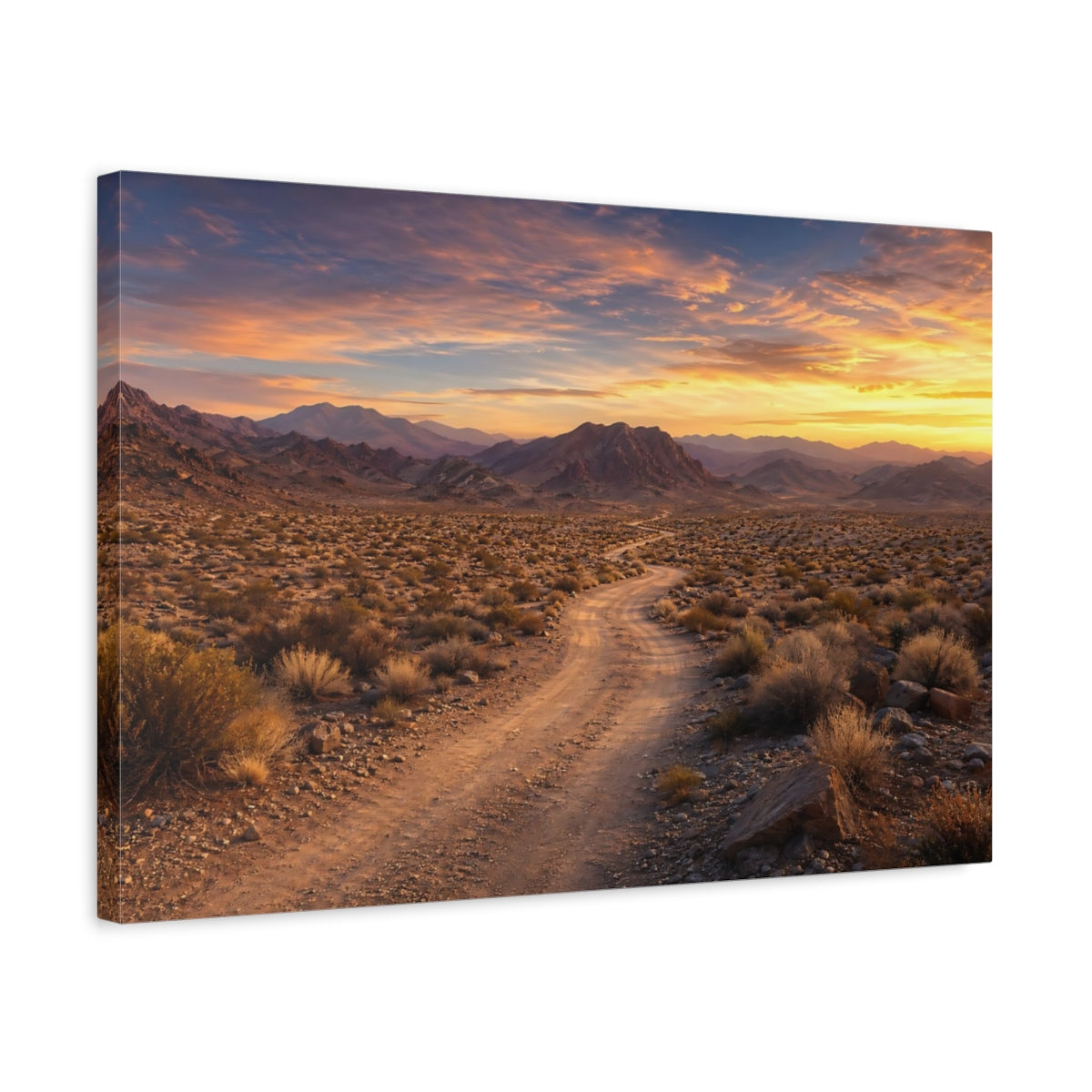 Side Mockup 3. Nature Desert Landscape Orange And Brown shown as stretched canvas wall art