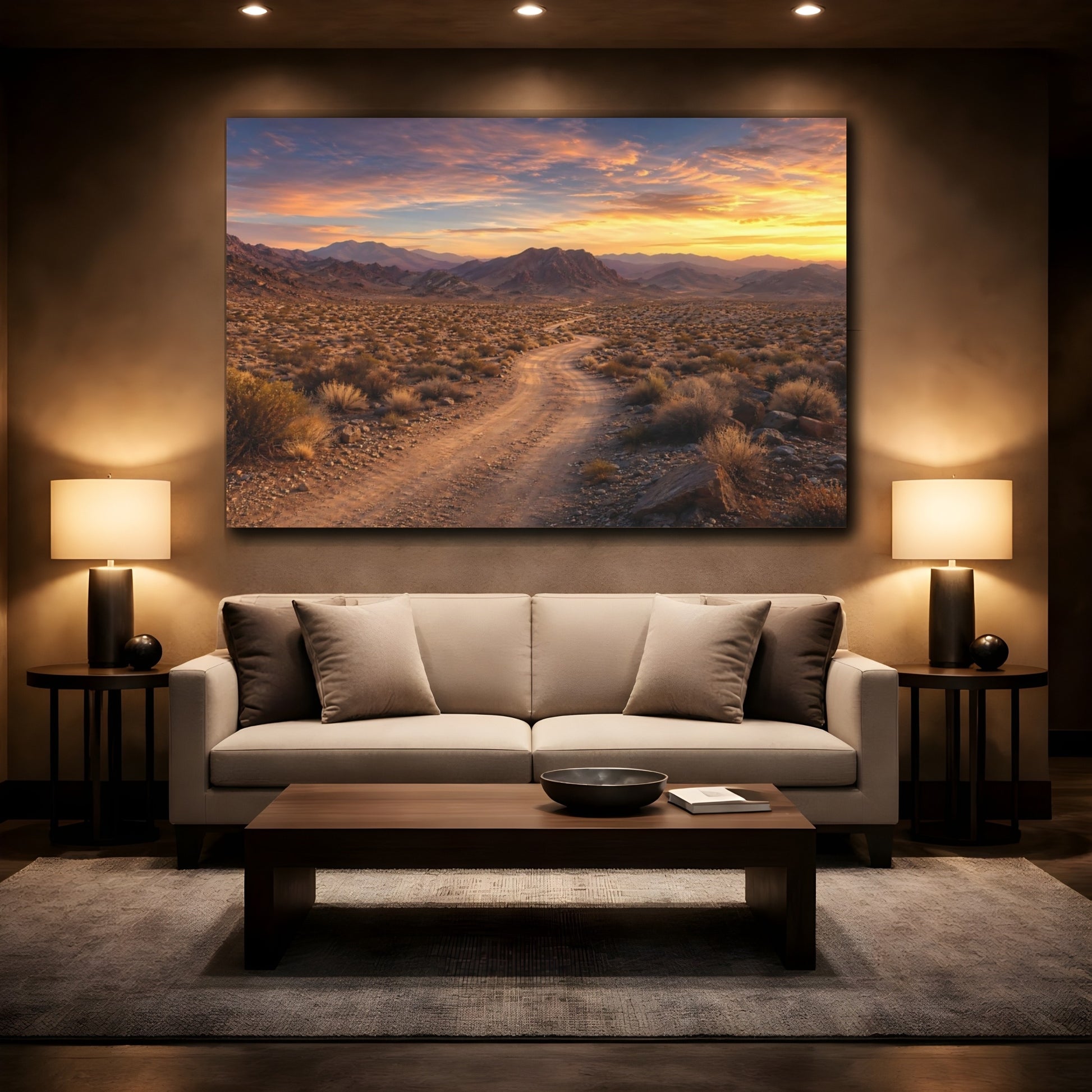 Mockup 2. Nature Desert Landscape Orange And Brown shown as stretched canvas wall art