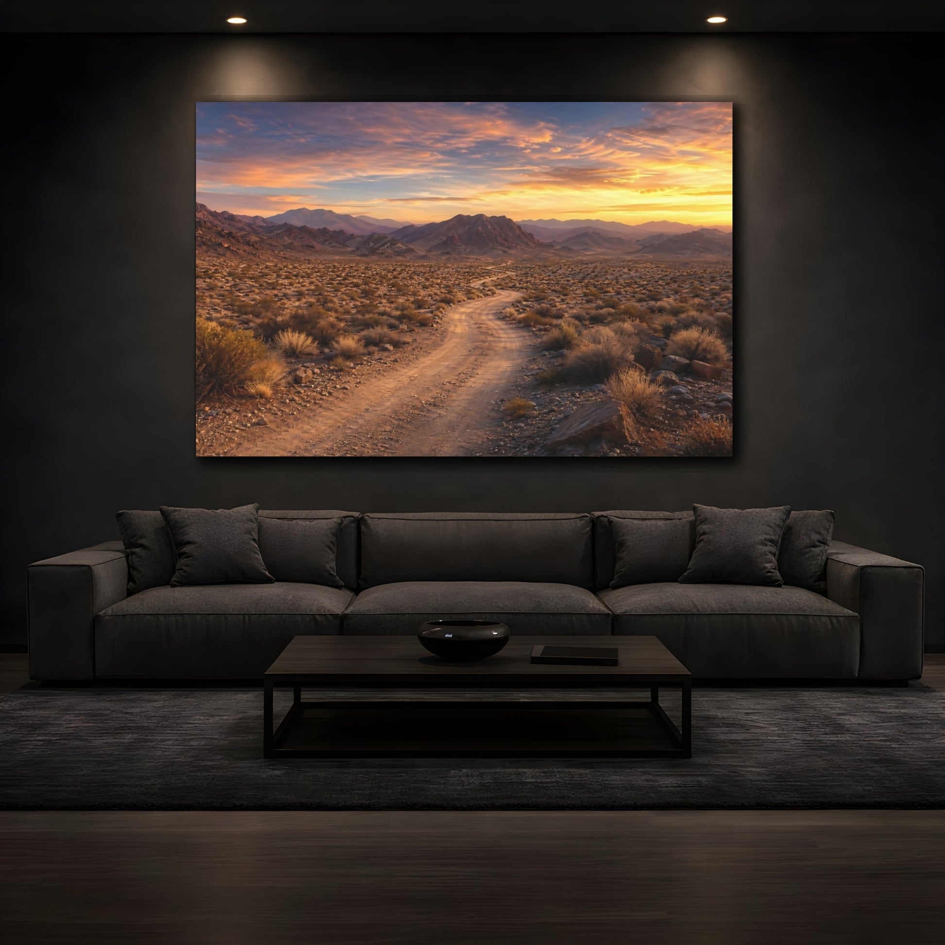Mockup 4. Nature Desert Landscape Orange And Brown shown as stretched canvas wall art
