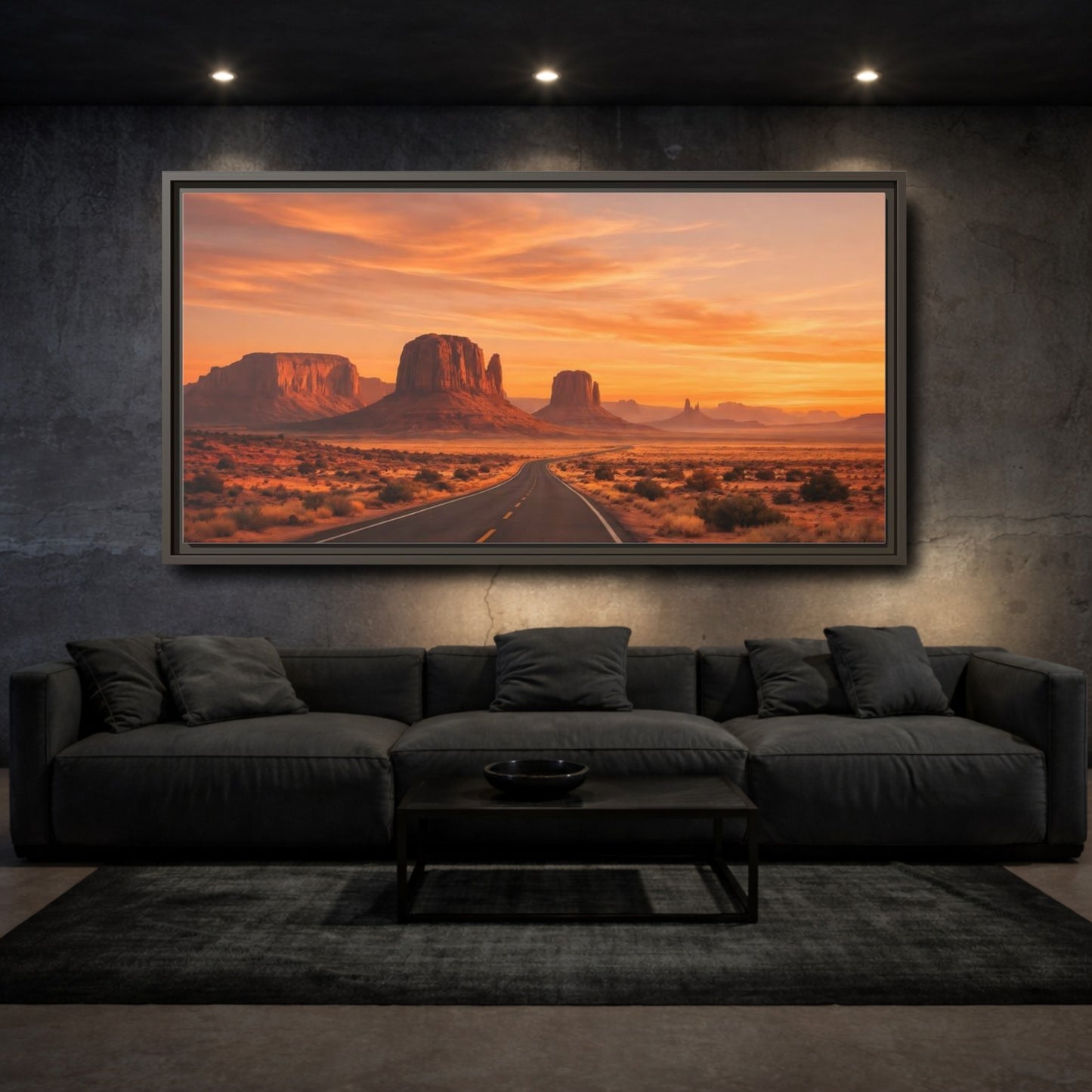 Mockup 2. Nature Desert Landscape Orange Desert Sunset shown as stretched canvas wall art