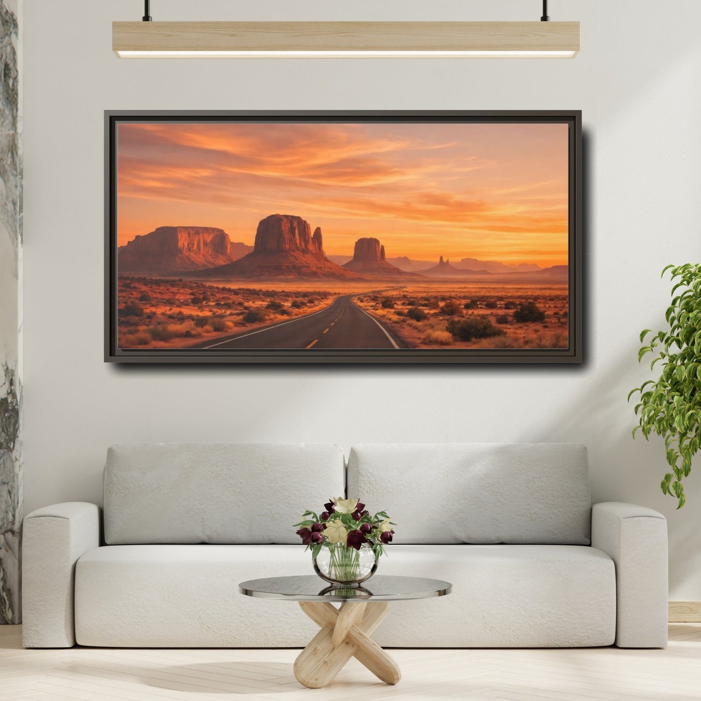 Mockup 3. Nature Desert Landscape Orange Desert Sunset shown as stretched canvas wall art