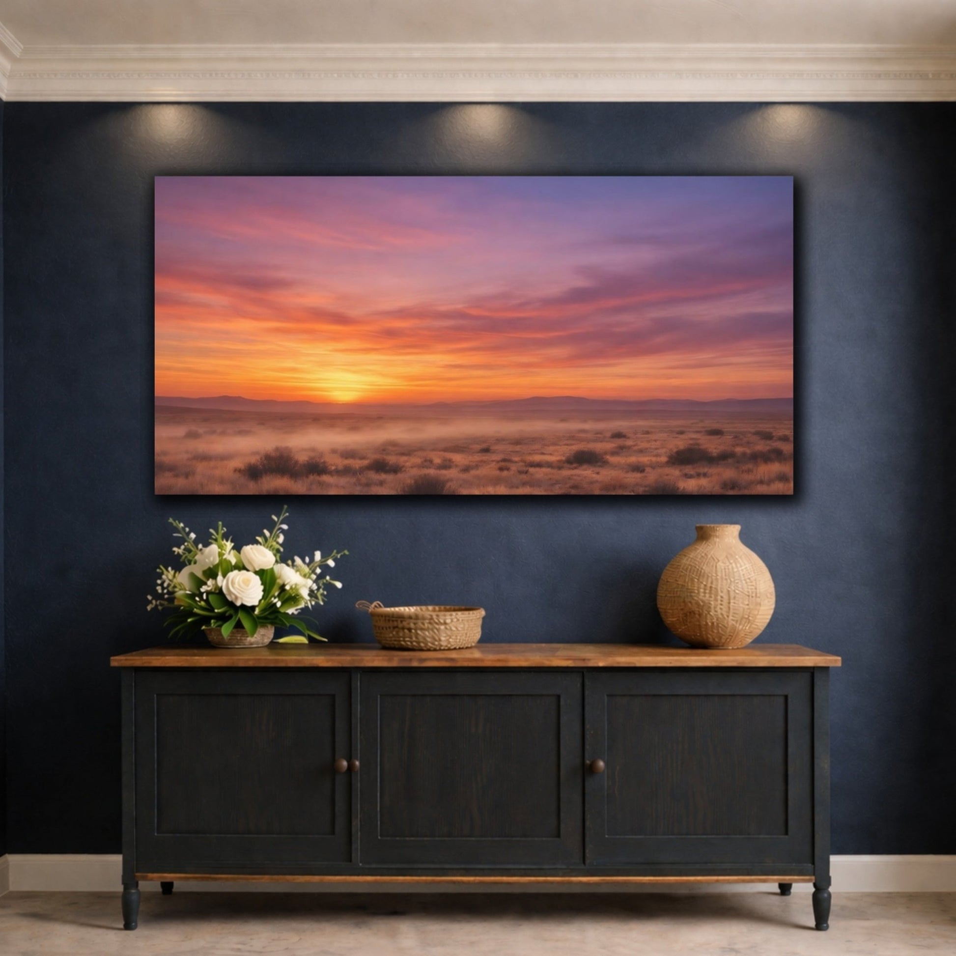 Nature Desert Landscape Orange Purple Sunset - Canvas Wall Art Print - YesArtYes
