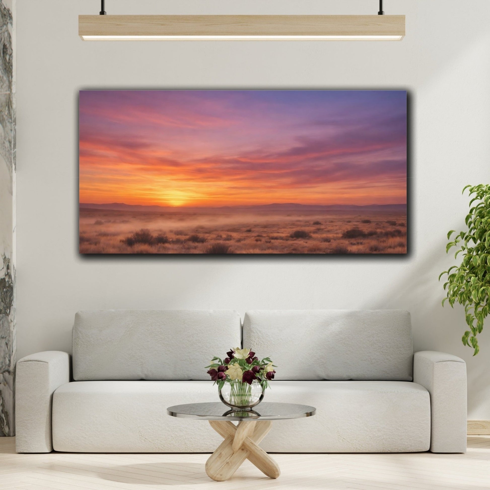 Nature Desert Landscape Orange Purple Sunset - Canvas Wall Art Print - YesArtYes
