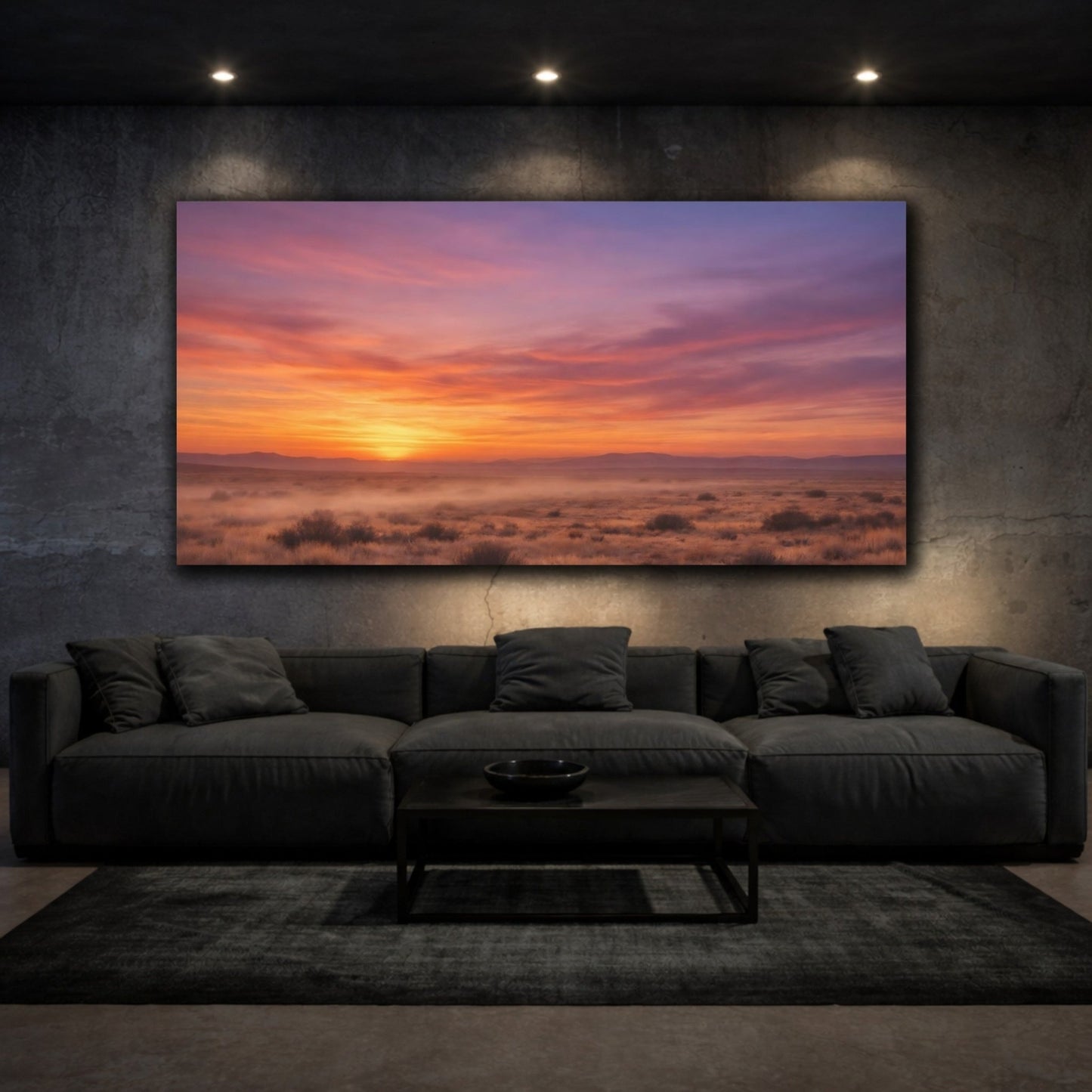Nature Desert Landscape Orange Purple Sunset - Canvas Wall Art Print - YesArtYes