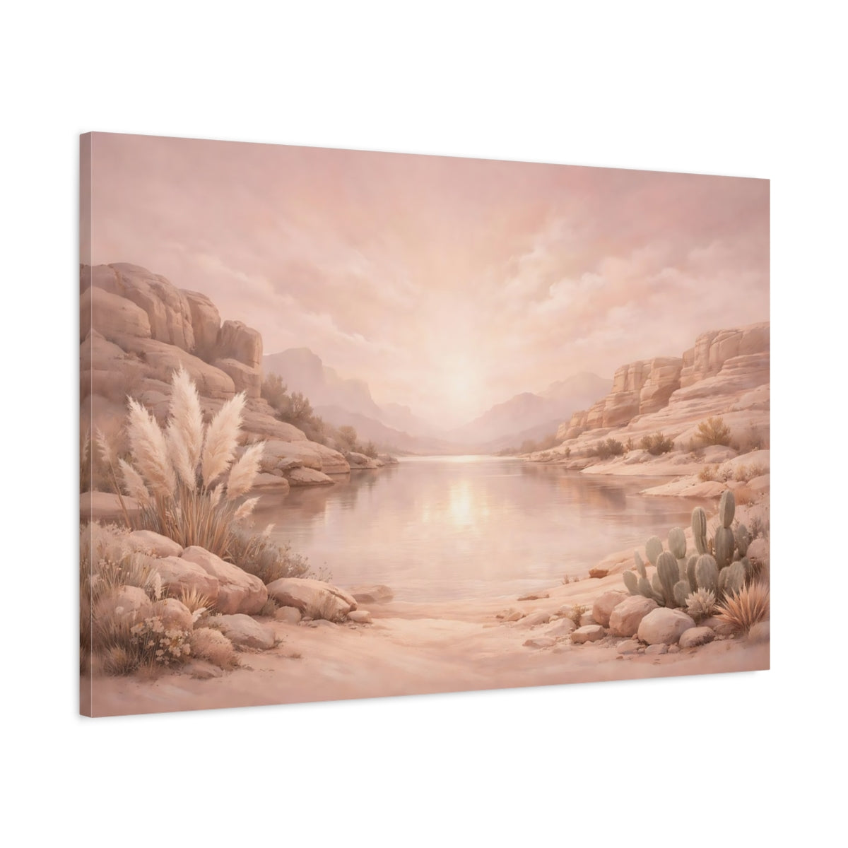 Side Mockup 1. Nature Desert Landscape Pink Desert shown as stretched canvas wall art