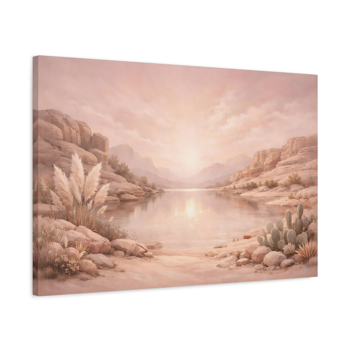 Side Mockup 2. Nature Desert Landscape Pink Desert shown as stretched canvas wall art
