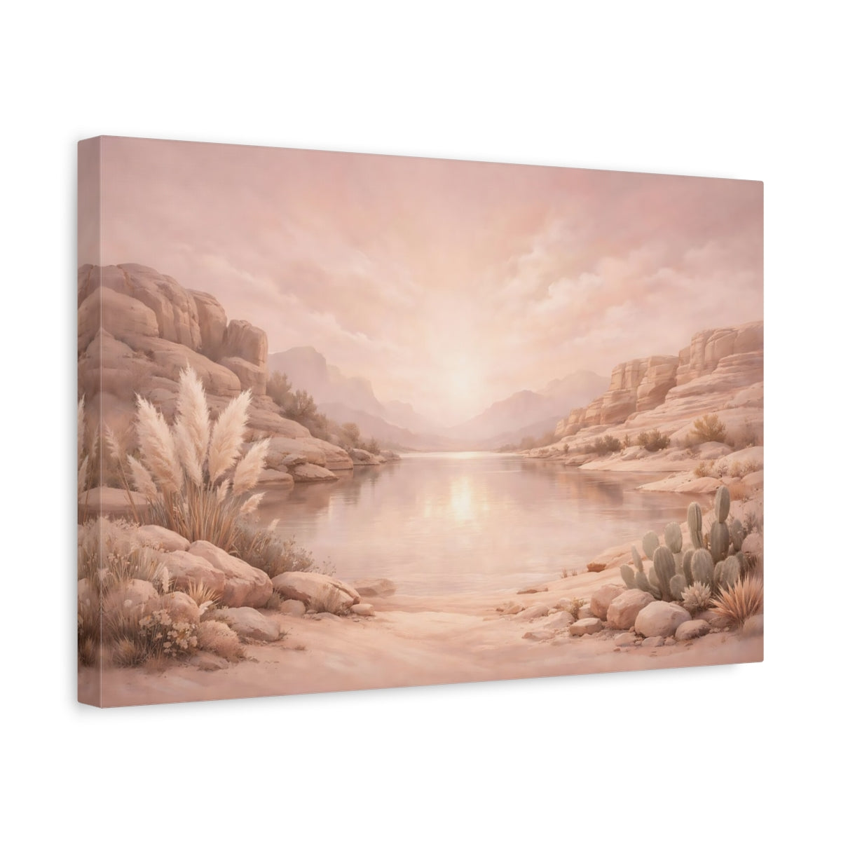 Side Mockup 4. Nature Desert Landscape Pink Desert shown as stretched canvas wall art