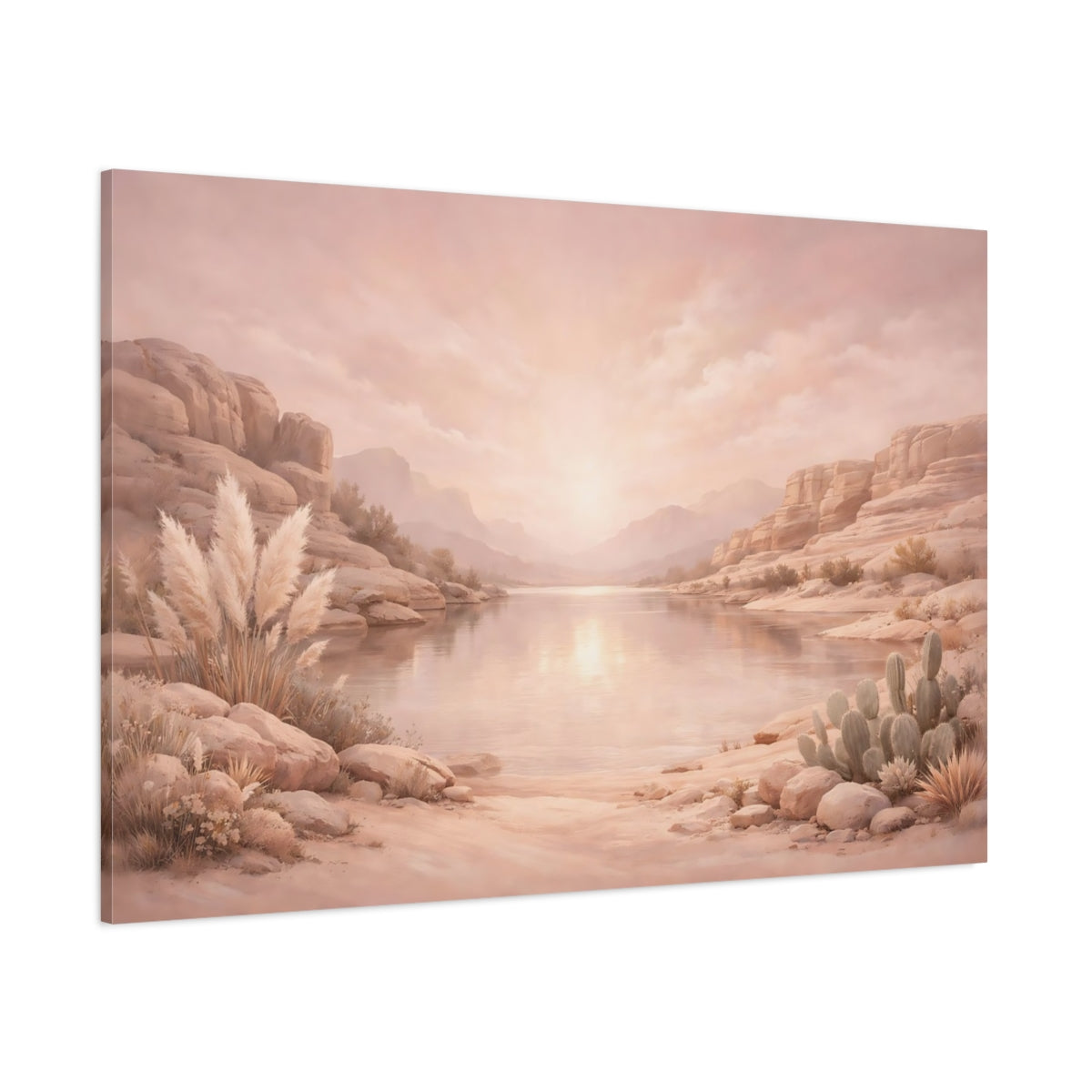 Main Mockup. Nature Desert Landscape Pink Desert shown as stretched canvas wall art