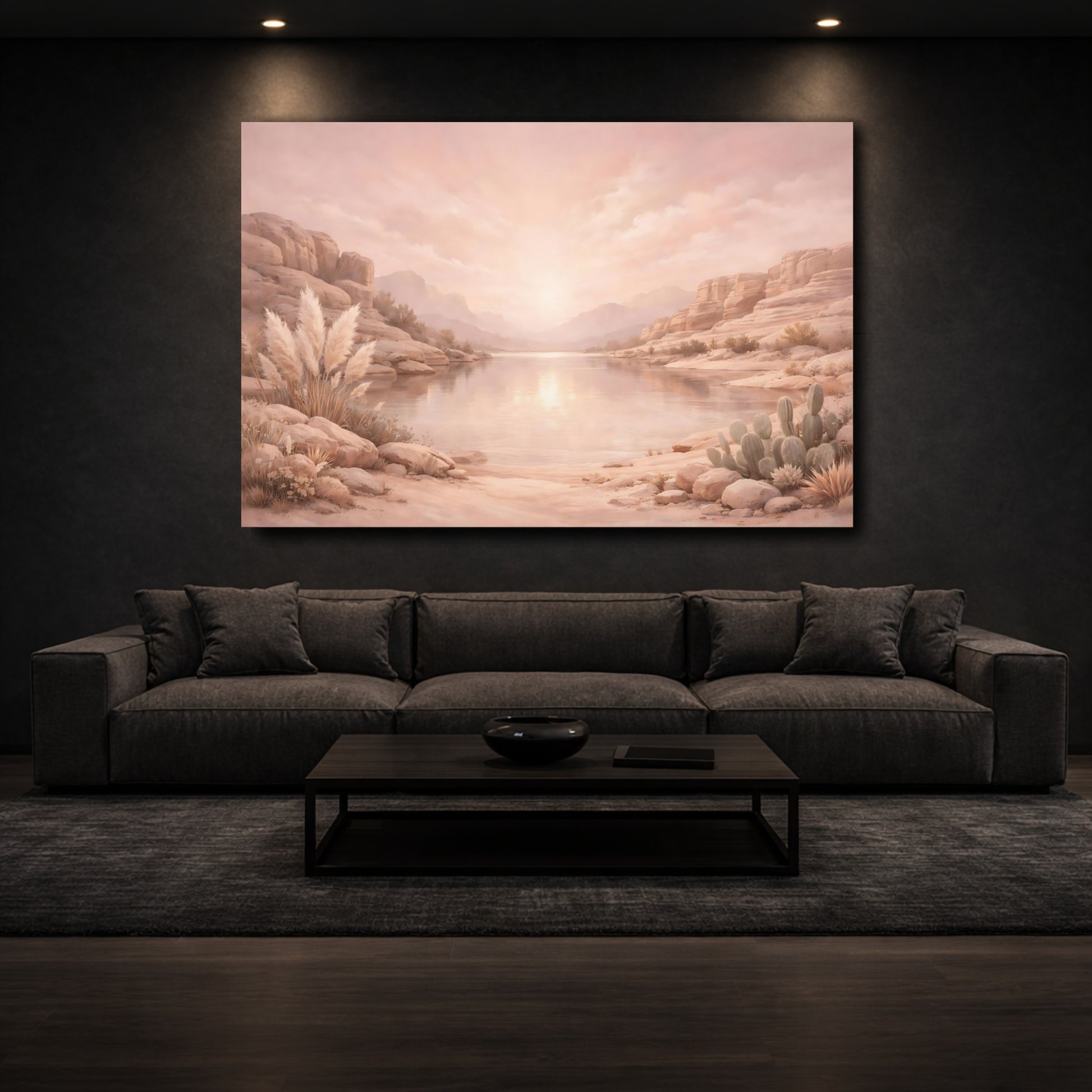 Mockup 2. Nature Desert Landscape Pink Desert shown as stretched canvas wall art