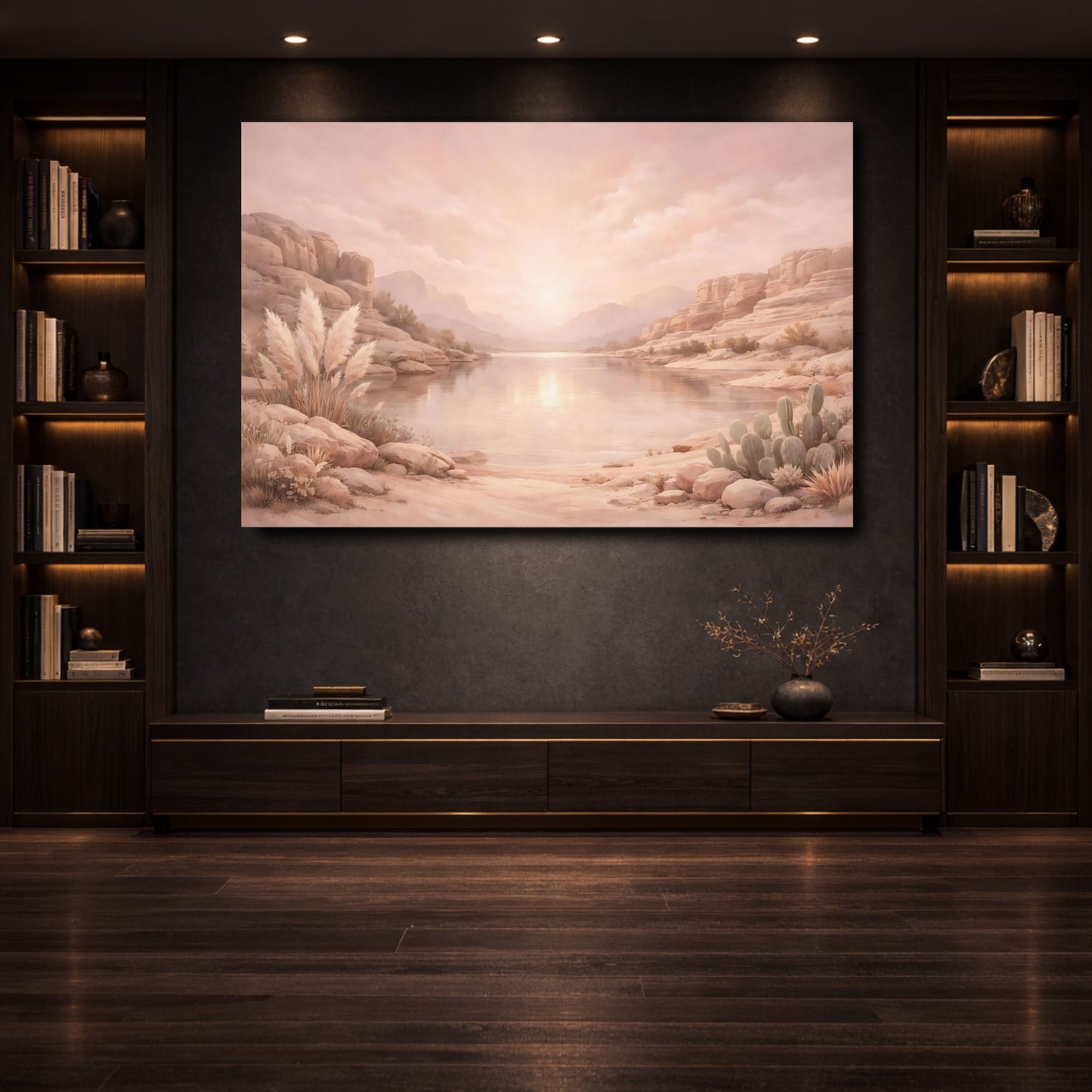 Mockup 3. Nature Desert Landscape Pink Desert shown as stretched canvas wall art