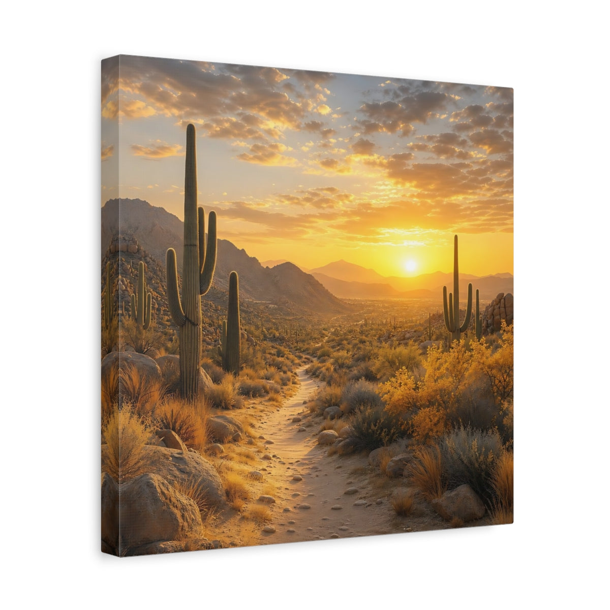 Side Mockup 7. Nature Desert Landscape Desert Sunset shown as stretched canvas wall art