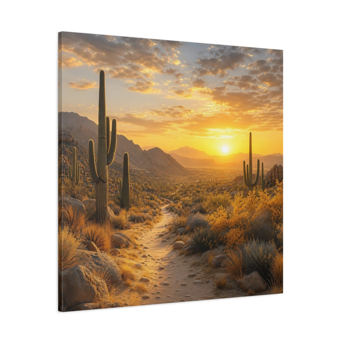 Side Mockup 1. Nature Desert Landscape Desert Sunset shown as stretched canvas wall art