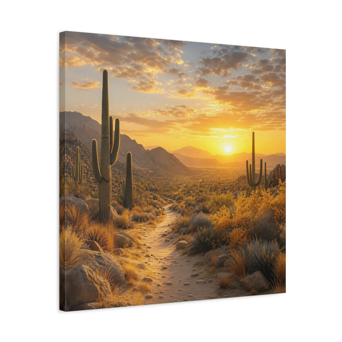 Side Mockup 4. Nature Desert Landscape Desert Sunset shown as stretched canvas wall art