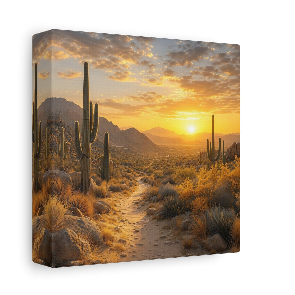 Side Mockup 2. Nature Desert Landscape Desert Sunset shown as stretched canvas wall art
