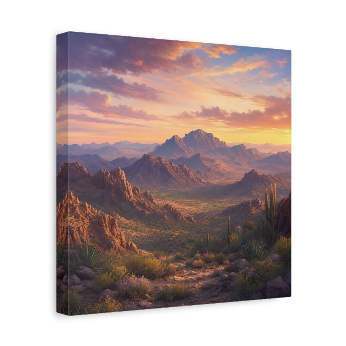 Side Mockup 8. Nature Desert Landscape Desert Sunset shown as stretched canvas wall art