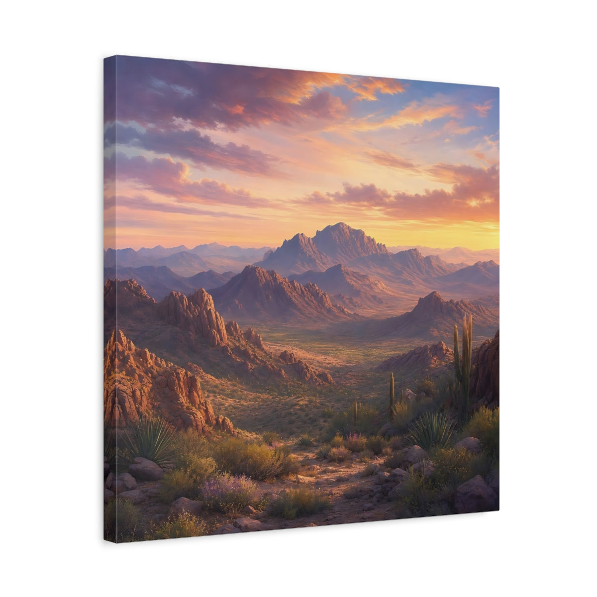 Side Mockup 5. Nature Desert Landscape Desert Sunset shown as stretched canvas wall art