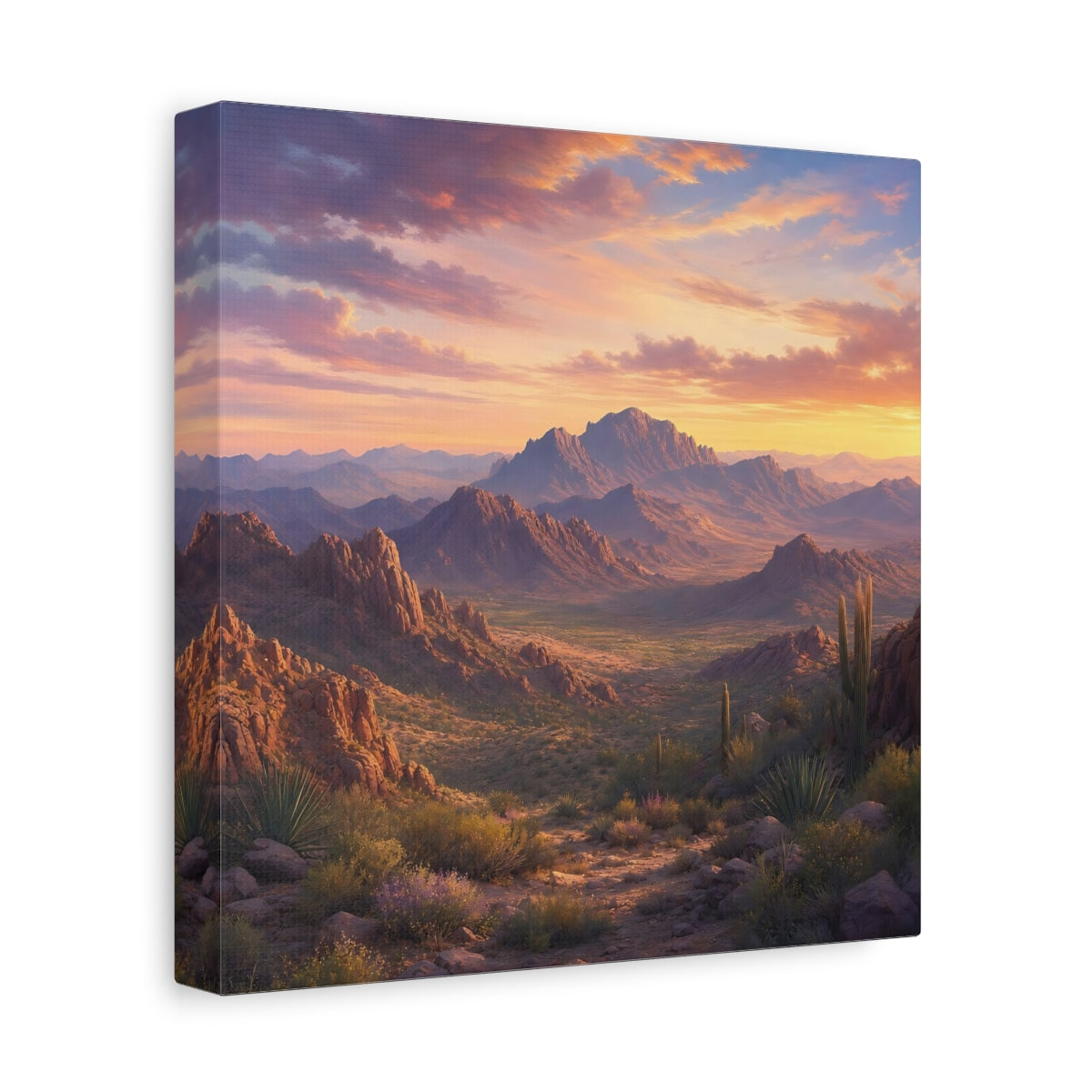 Side Mockup 9. Nature Desert Landscape Desert Sunset shown as stretched canvas wall art
