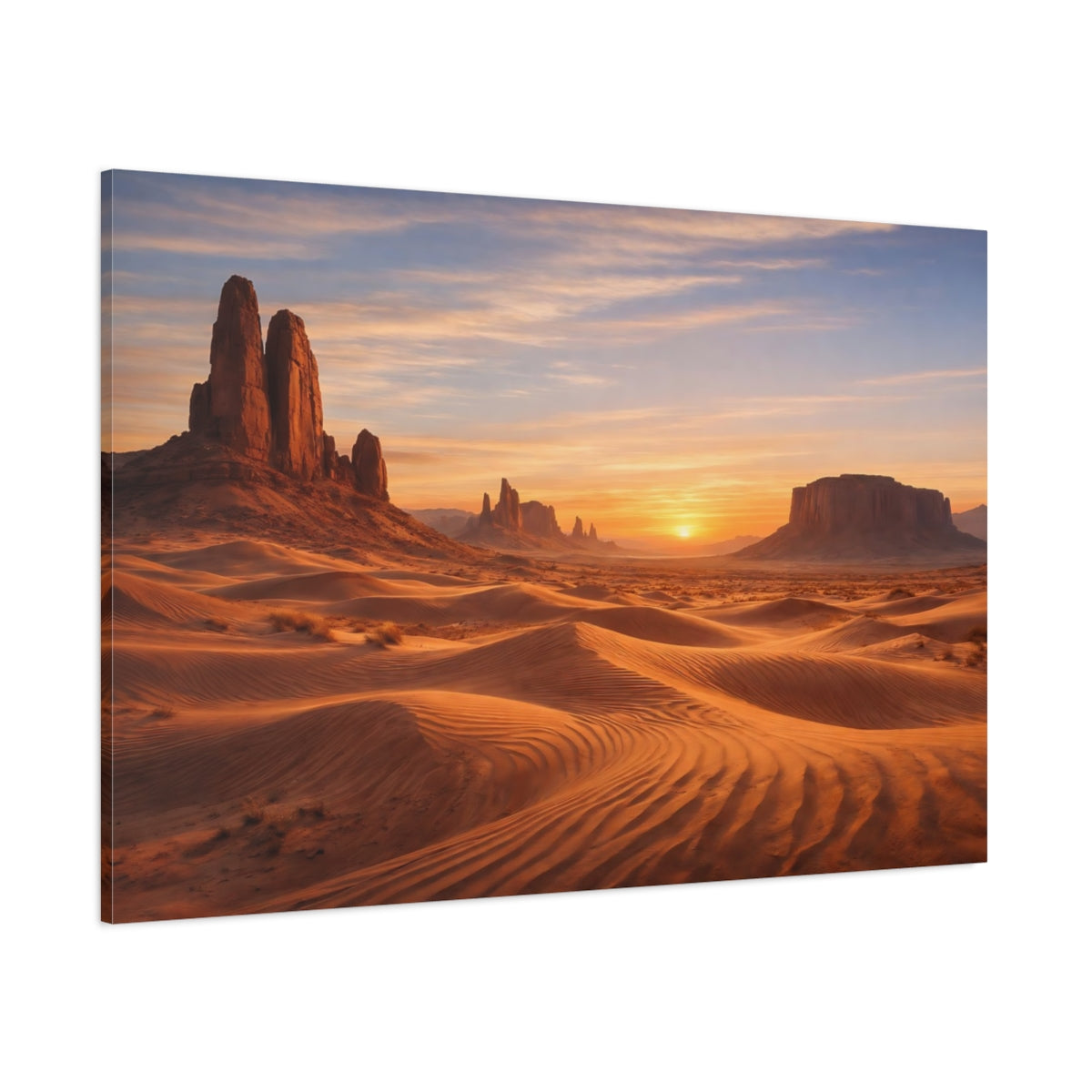 Side Mockup 1. Nature Desert Landscape Desert Sunset shown as stretched canvas wall art