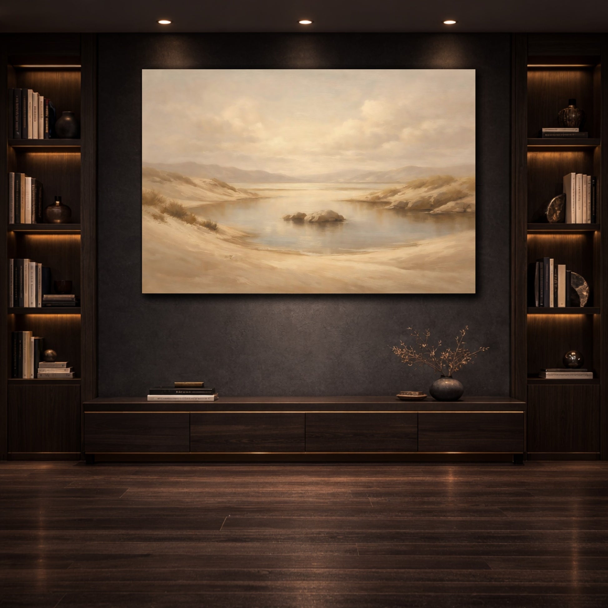Mockup 3. Nature Desert Landscape Warm Beige Landscape shown as stretched canvas wall art