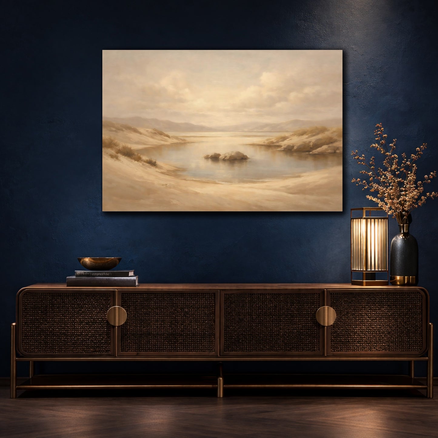 Mockup 4. Nature Desert Landscape Warm Beige Landscape shown as stretched canvas wall art