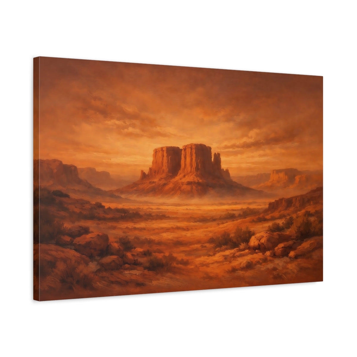 Side Mockup 2. Nature Desert Mesa Orange And Brown shown as stretched canvas wall art