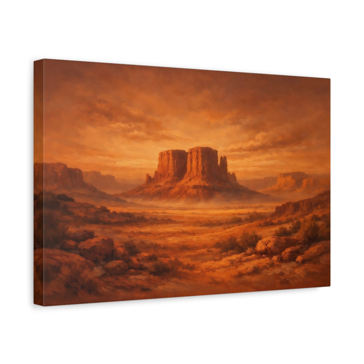 Side Mockup 4. Nature Desert Mesa Orange And Brown shown as stretched canvas wall art