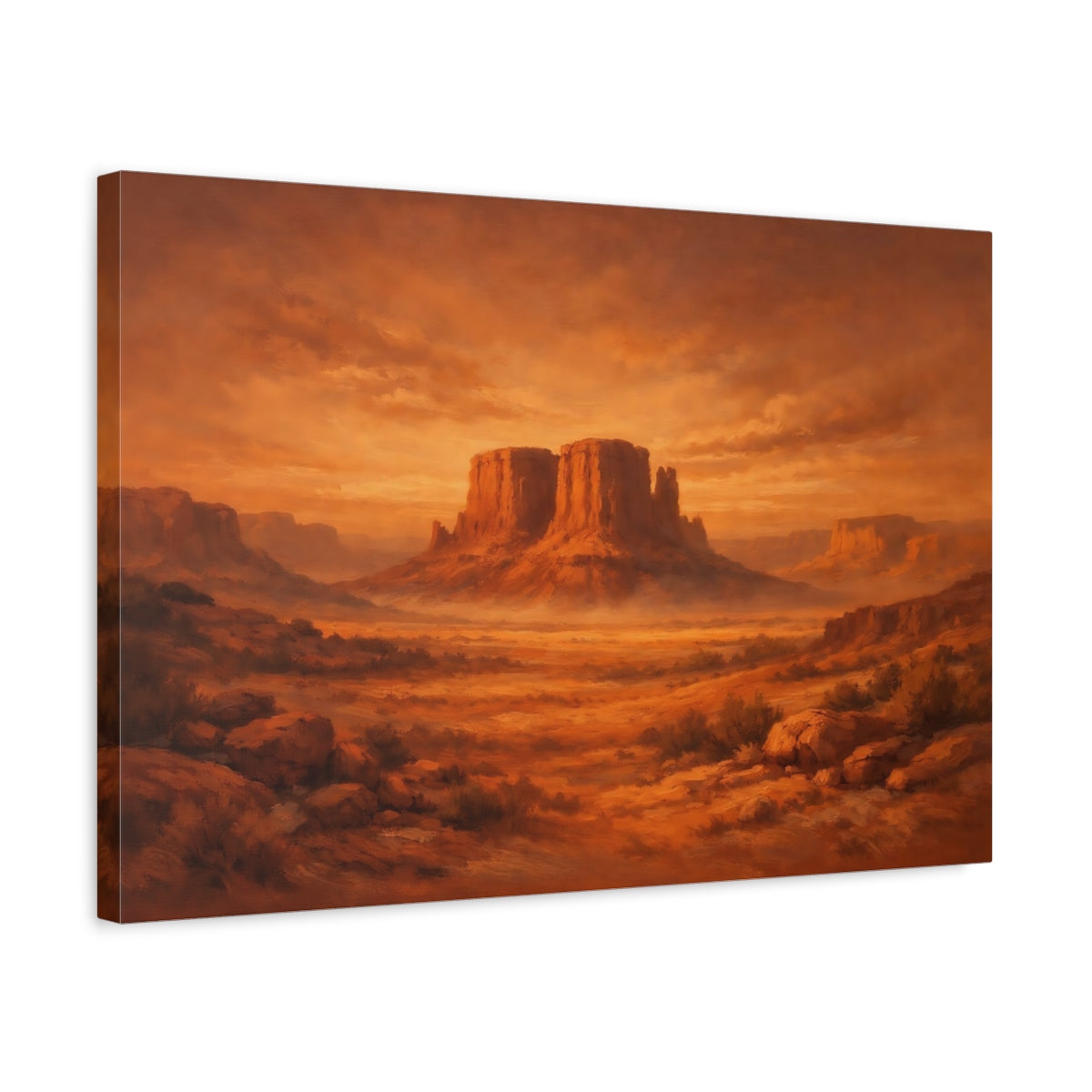 Side Mockup 3. Nature Desert Mesa Orange And Brown shown as stretched canvas wall art