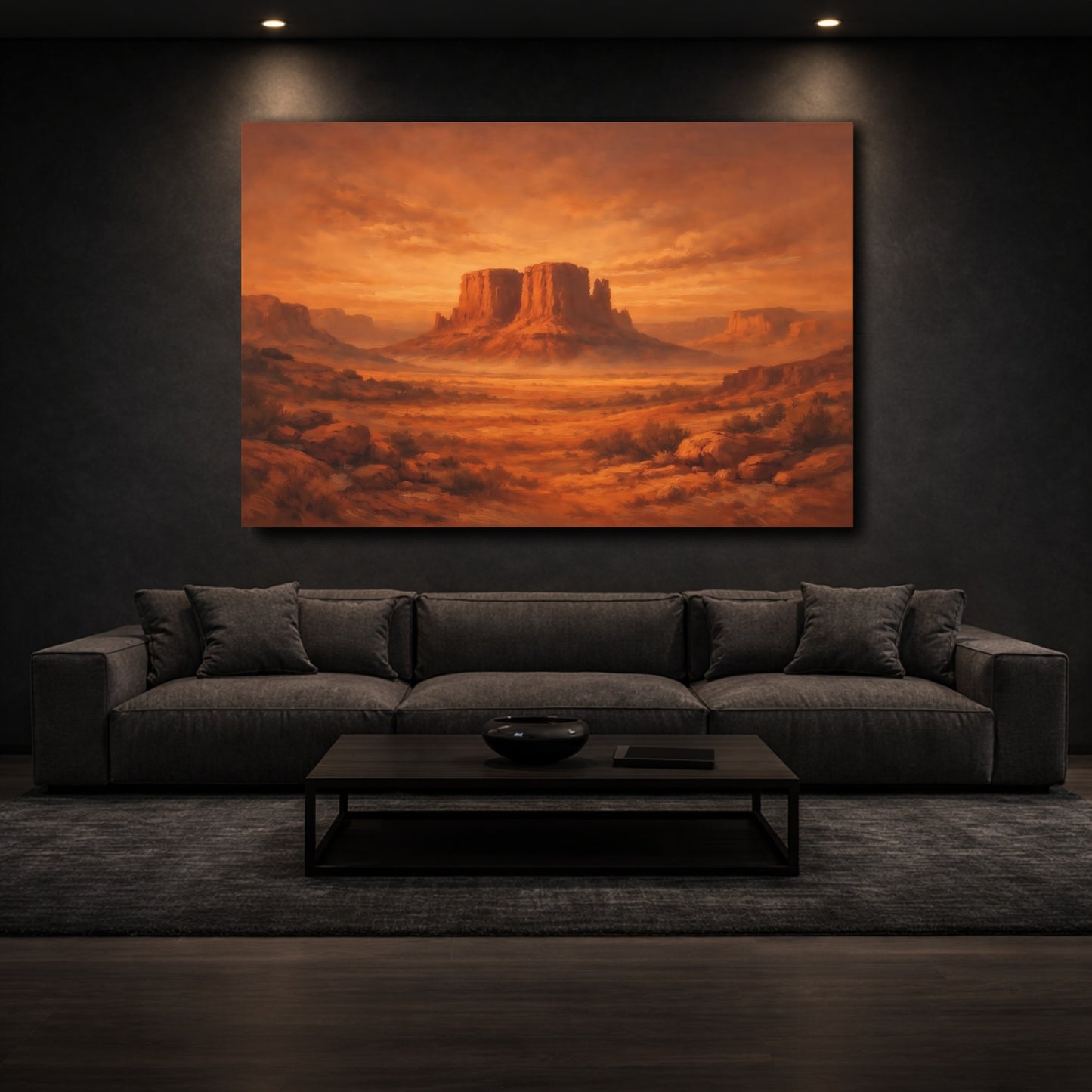 Mockup 2. Nature Desert Mesa Orange And Brown shown as stretched canvas wall art