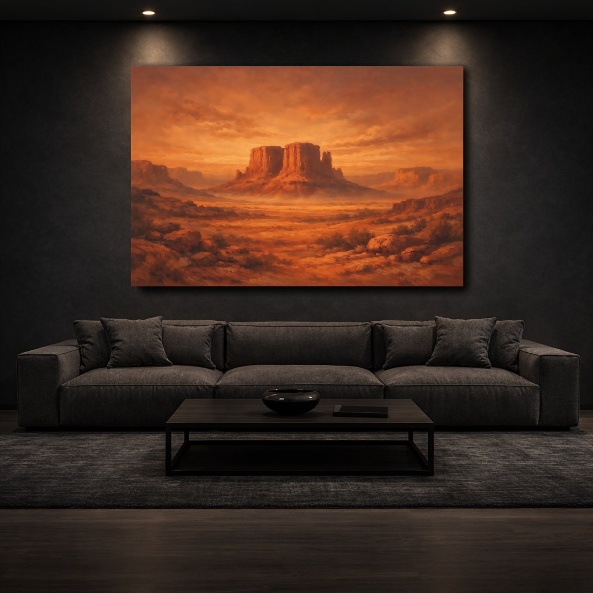 Mockup 2. Nature Desert Mesa Orange And Brown shown as stretched canvas wall art