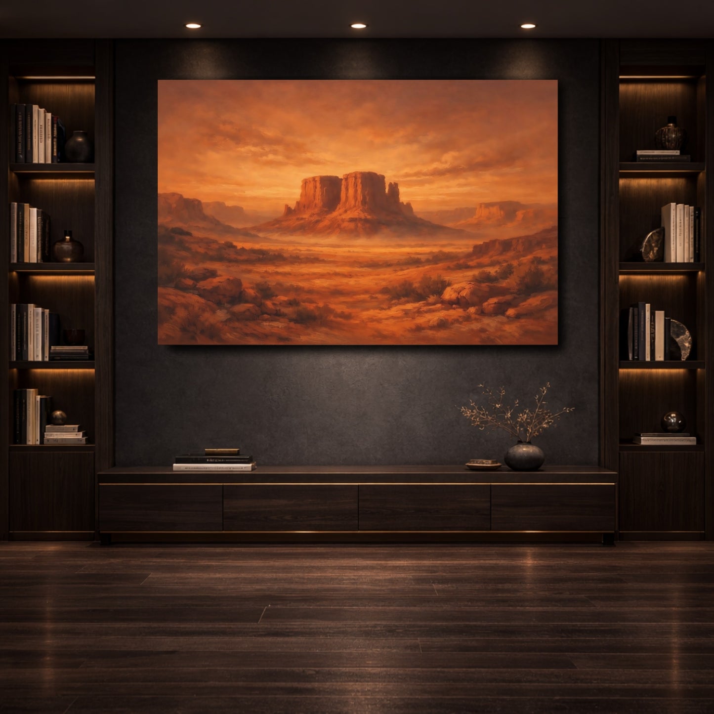 Mockup 3. Nature Desert Mesa Orange And Brown shown as stretched canvas wall art
