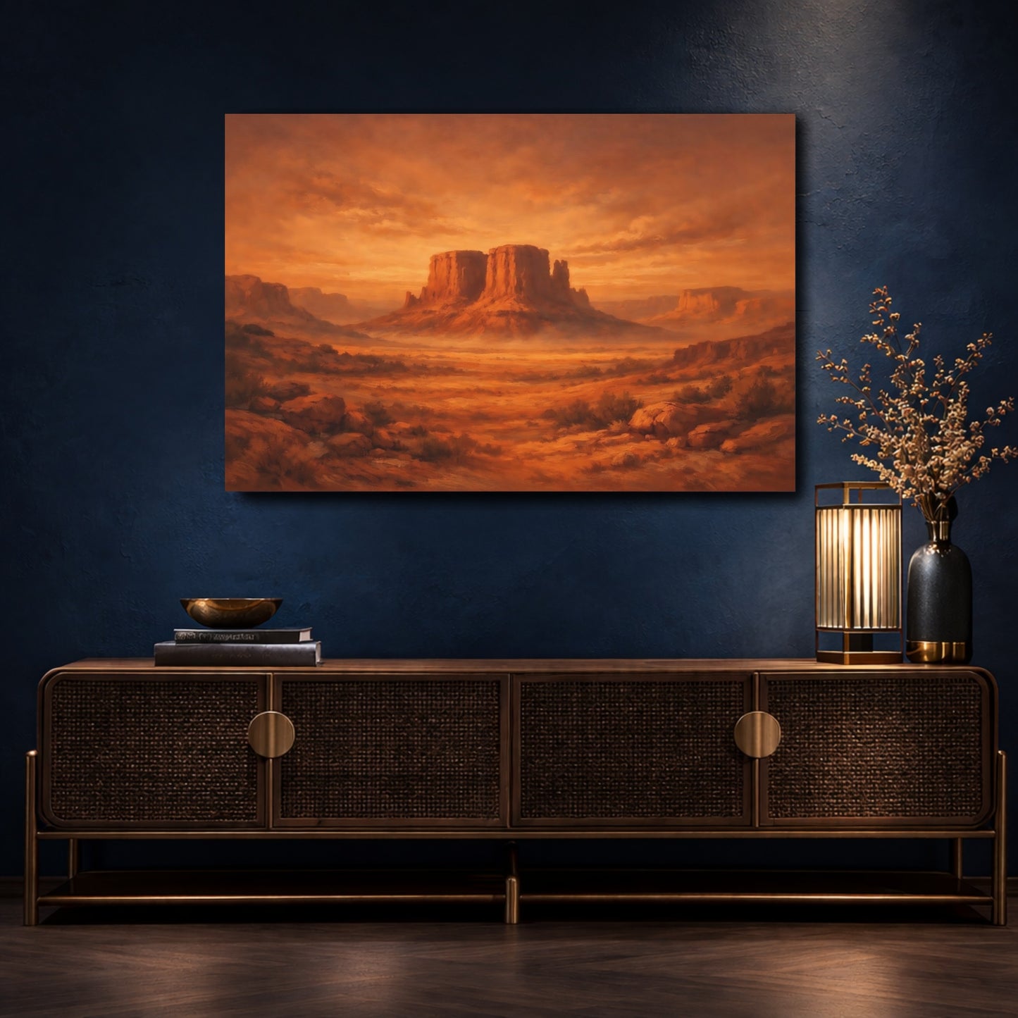 Mockup 4. Nature Desert Mesa Orange And Brown shown as stretched canvas wall art