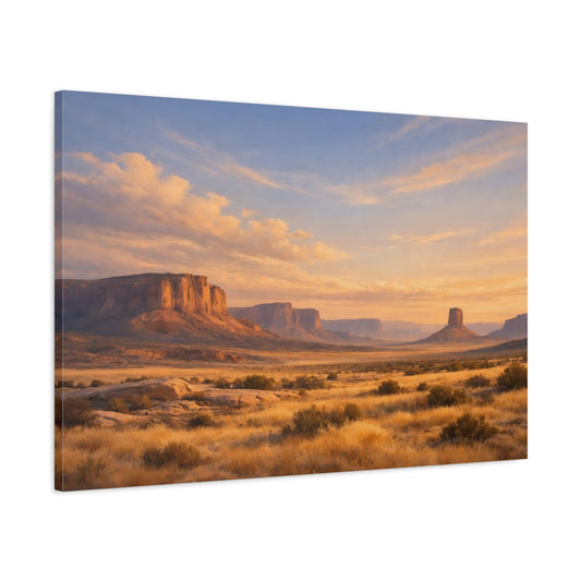 Main Mockup. Nature Desert Mesa Orange Blue Landscape shown as stretched canvas wall art
