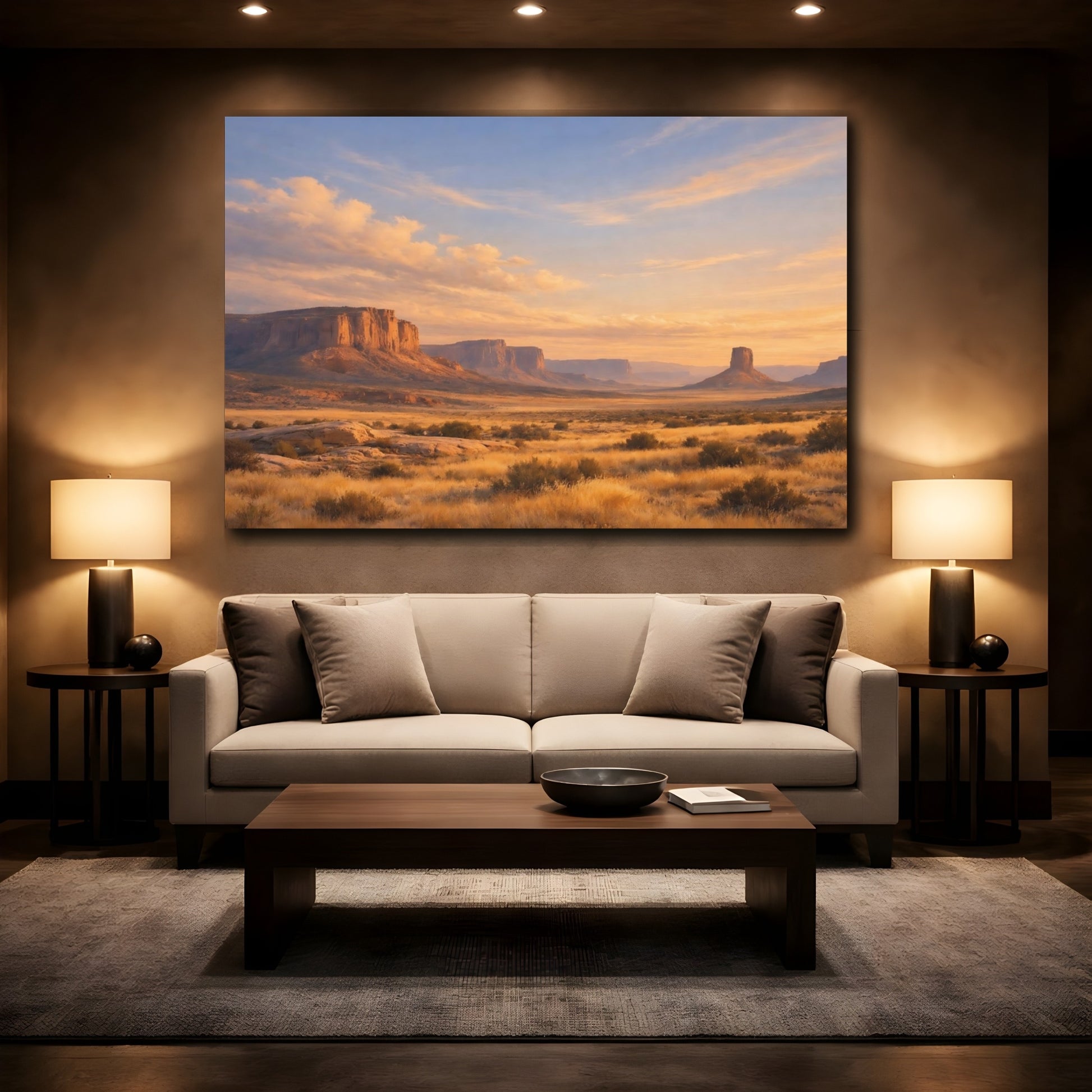 Mockup 2. Nature Desert Mesa Orange Blue Landscape shown as stretched canvas wall art