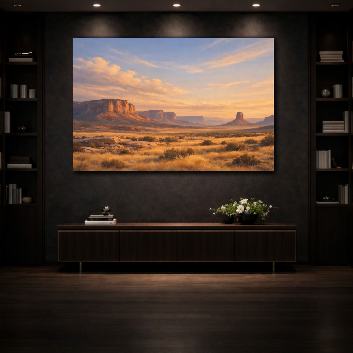 Mockup 3. Nature Desert Mesa Orange Blue Landscape shown as stretched canvas wall art