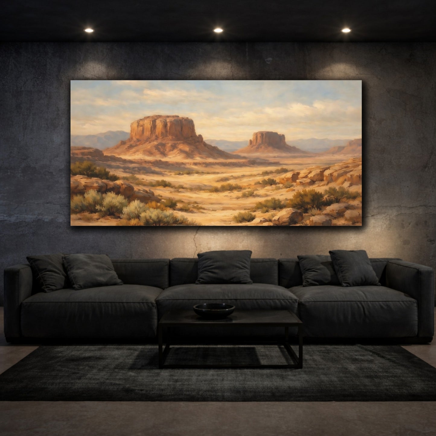 Mockup 2. Nature Desert Mesas Desert Mesa Warm Tones shown as stretched canvas wall art