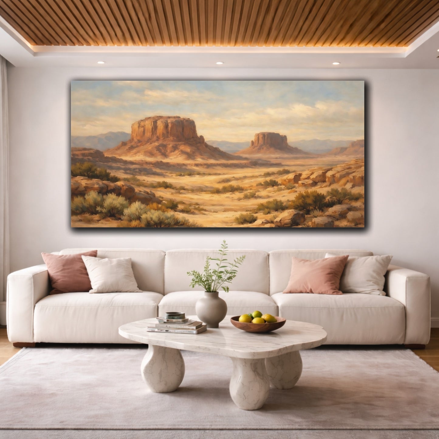 Mockup 3. Nature Desert Mesas Desert Mesa Warm Tones shown as stretched canvas wall art