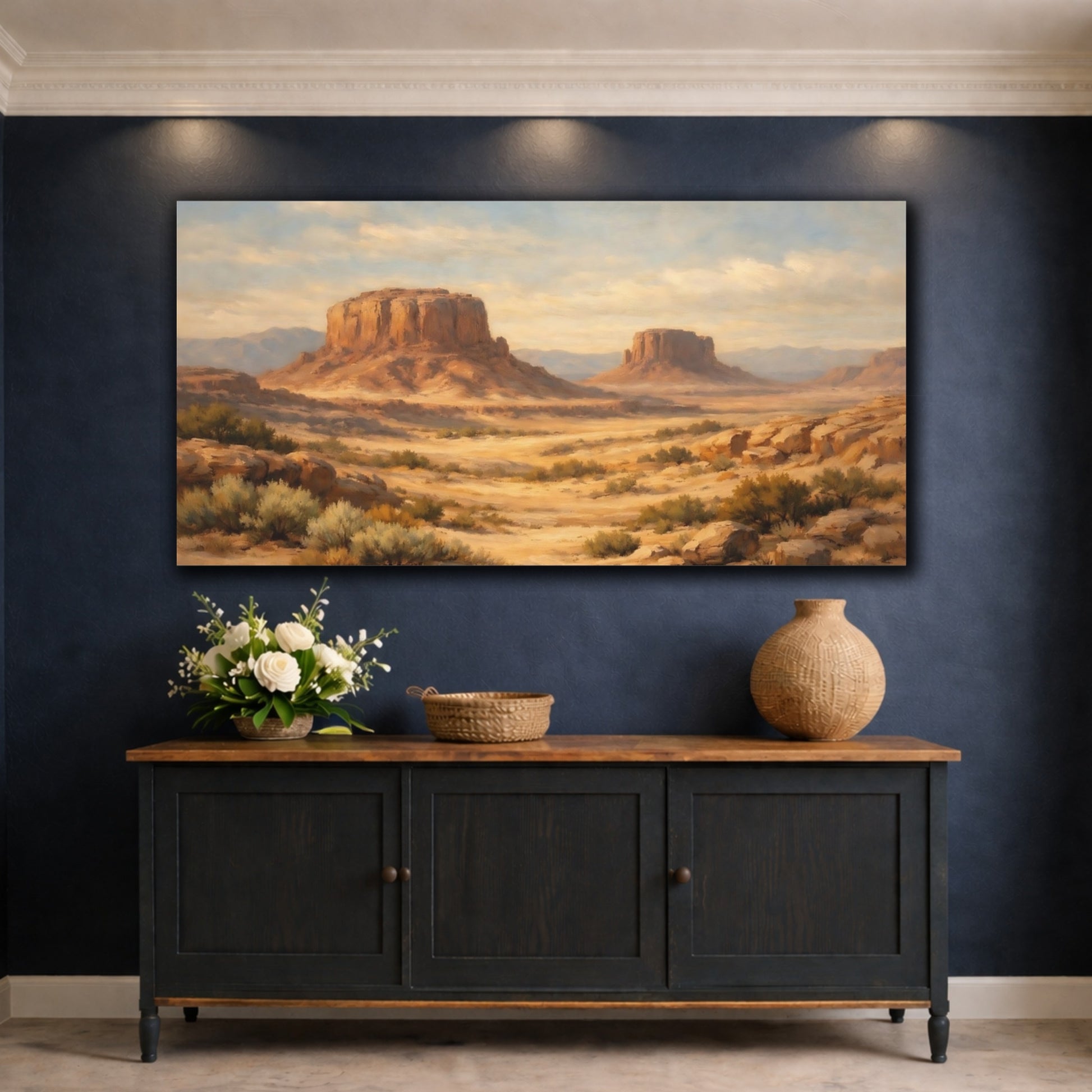 Mockup 4. Nature Desert Mesas Desert Mesa Warm Tones shown as stretched canvas wall art