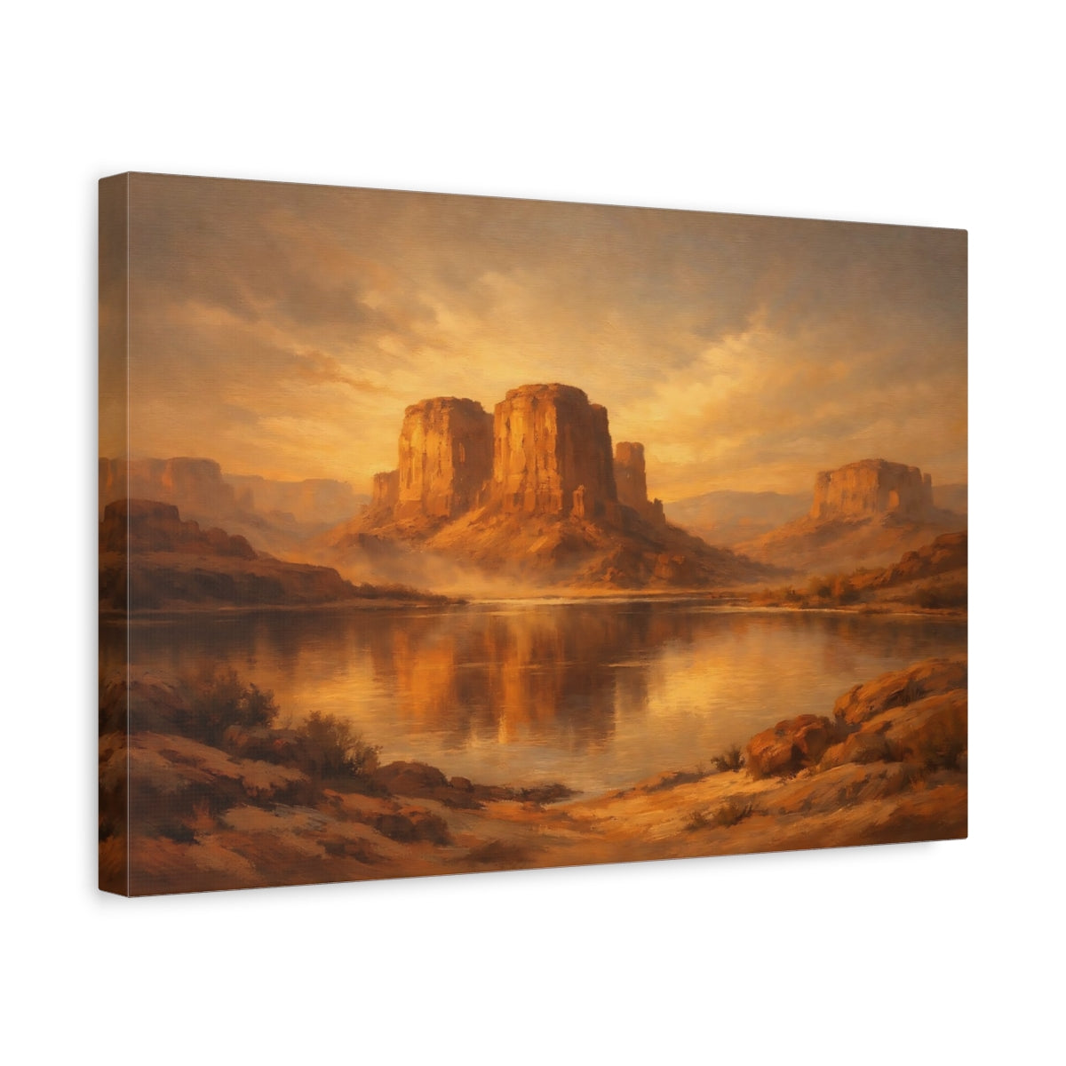 Side Mockup 4. Nature Desert Mesas Golden Mesa Landscape shown as stretched canvas wall art