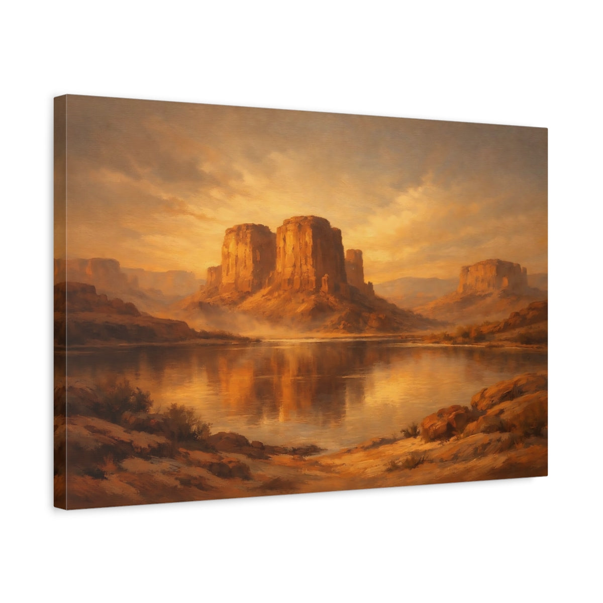Side Mockup 3. Nature Desert Mesas Golden Mesa Landscape shown as stretched canvas wall art