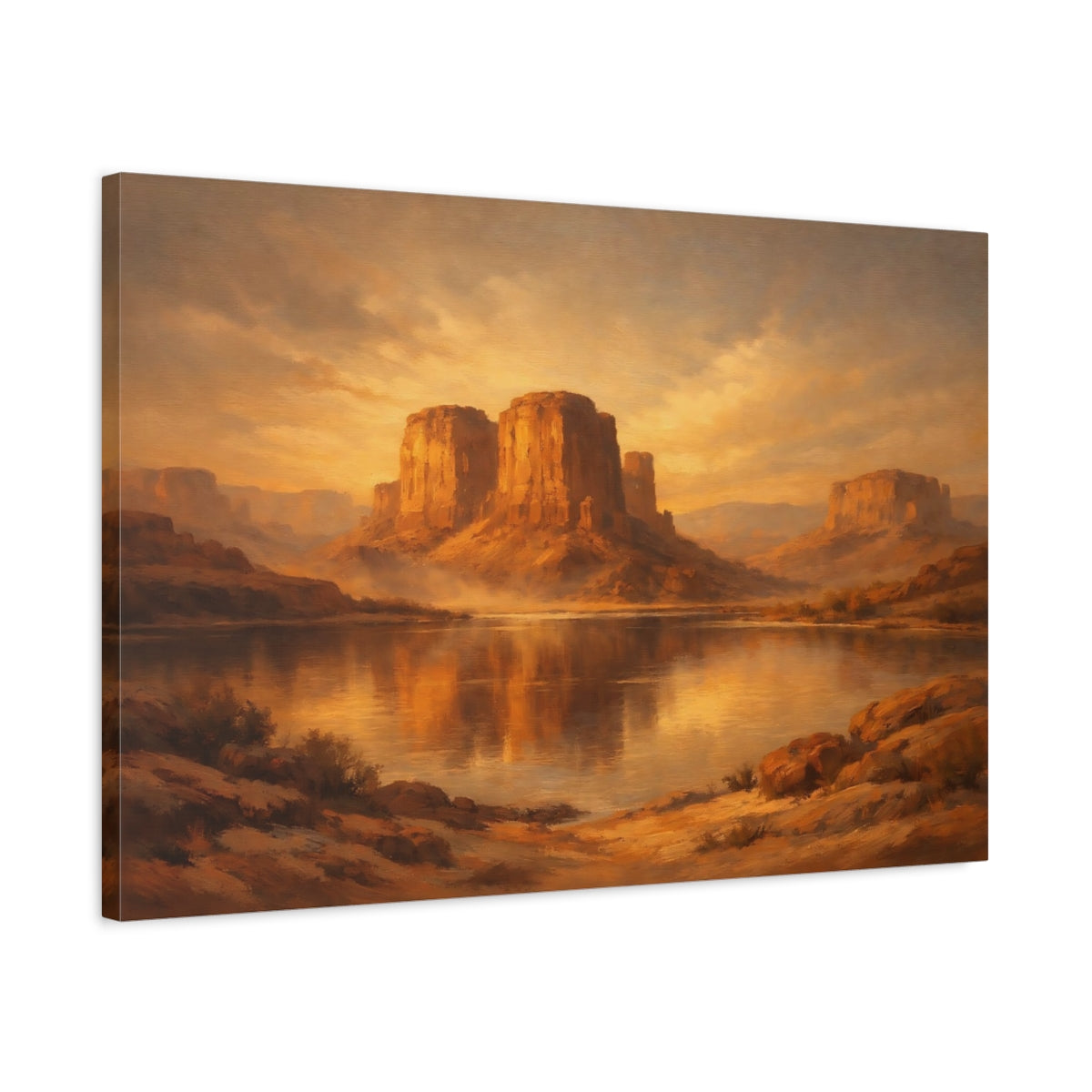 Side Mockup 2. Nature Desert Mesas Golden Mesa Landscape shown as stretched canvas wall art