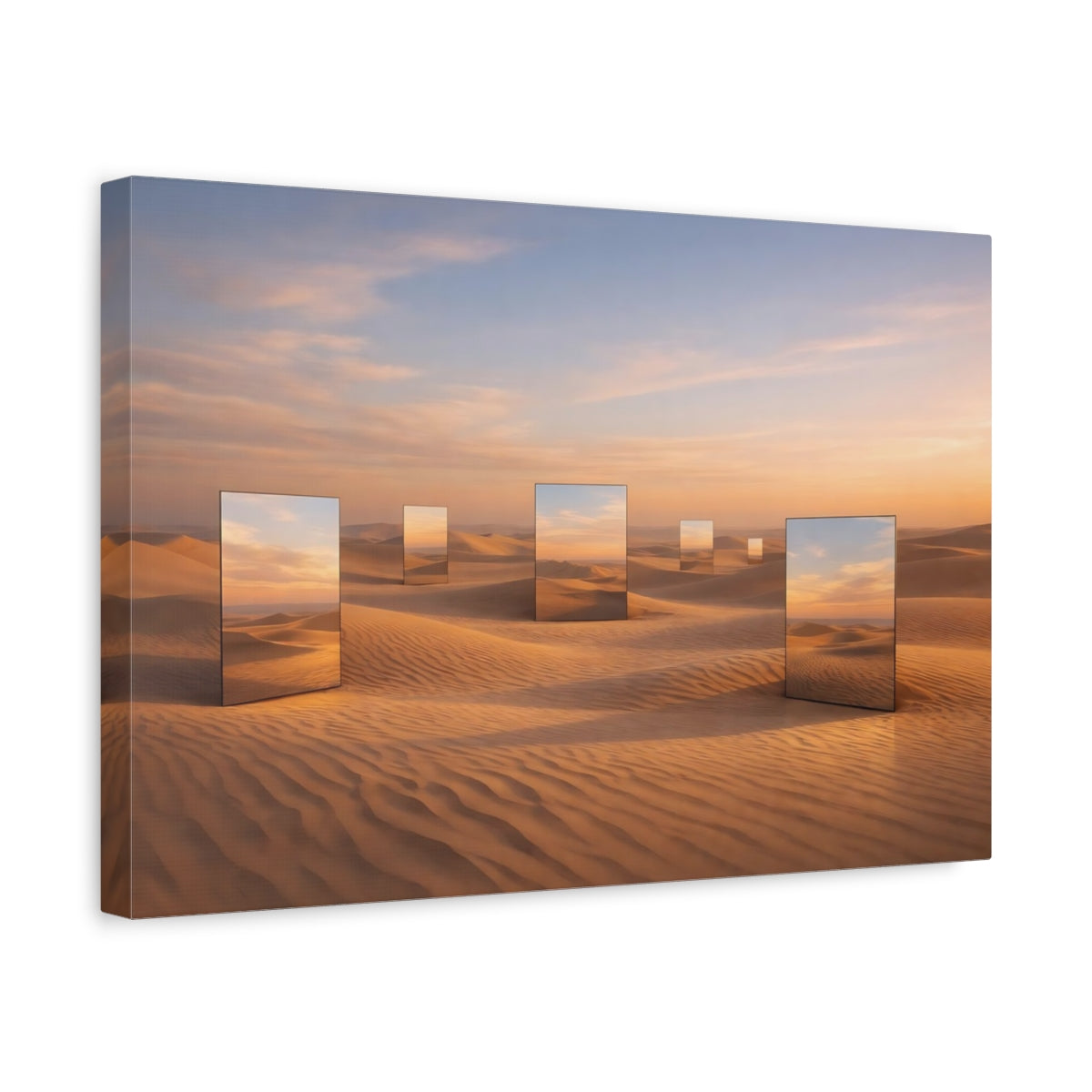 Side Mockup 4. Nature Desert Mirrors Orange Desert Sunset shown as stretched canvas wall art