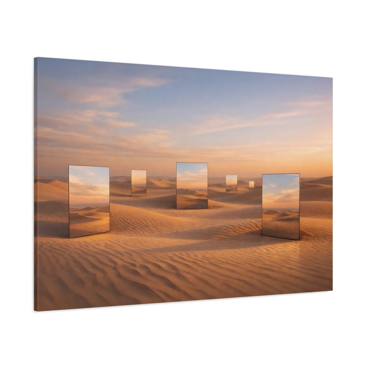 Side Mockup 1. Nature Desert Mirrors Orange Desert Sunset shown as stretched canvas wall art